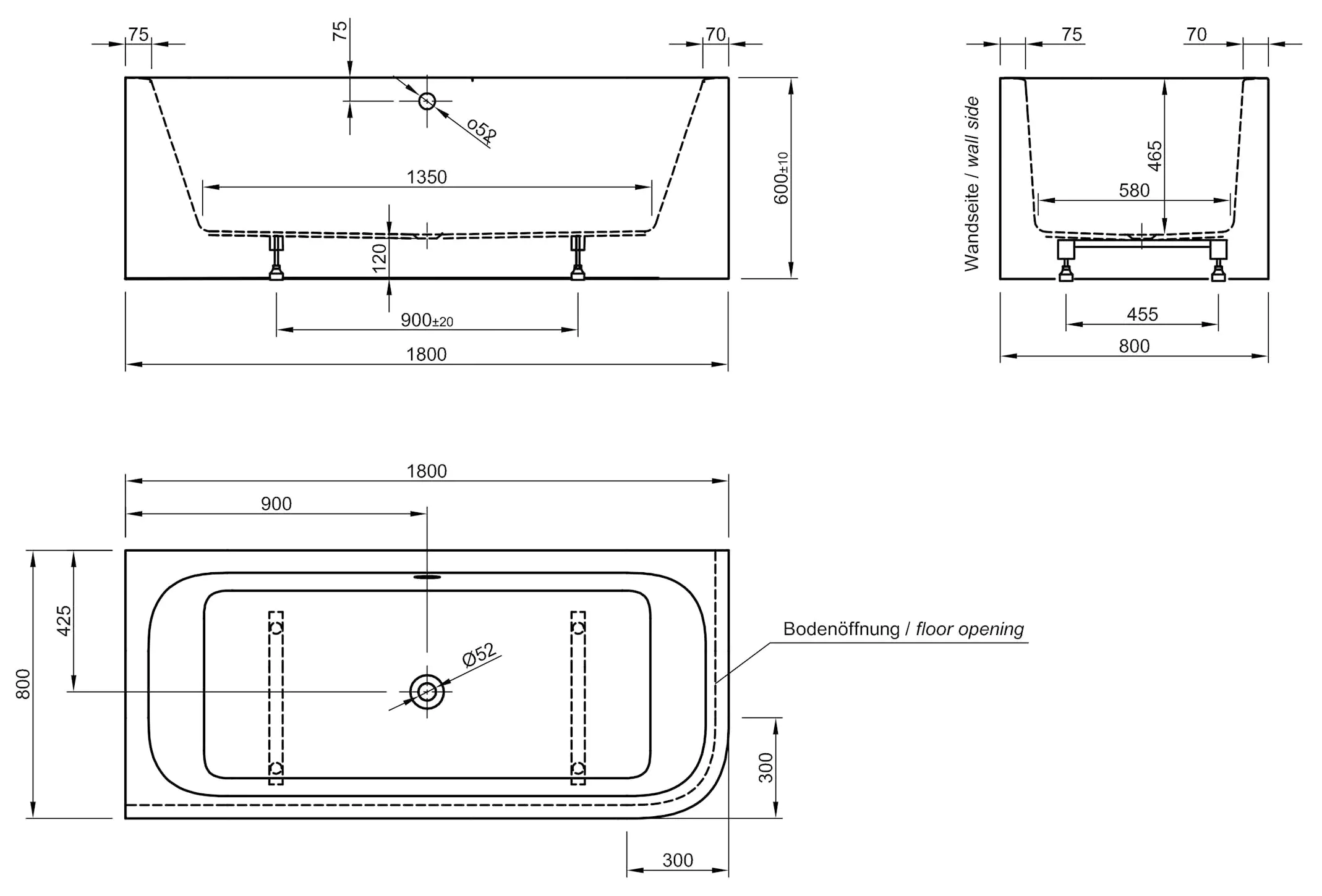 4005489135768_2619312 Ottofond Whirlpool-Komplettset Spirit mit Ab-/Überlaufgarnitur 180 x 80 cm, weiß, Modell A
