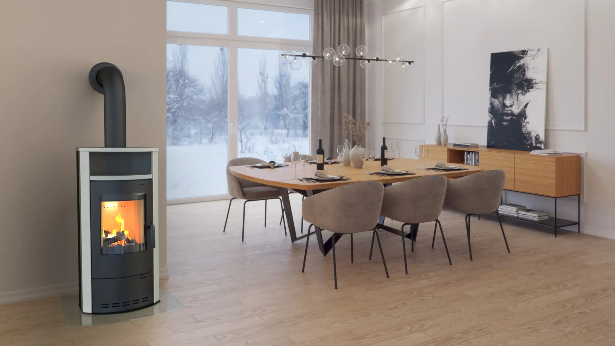 Thermia Kaminofen Cumulus Kalkstein Stahl schwarz 7 kW Dauerbrandofen