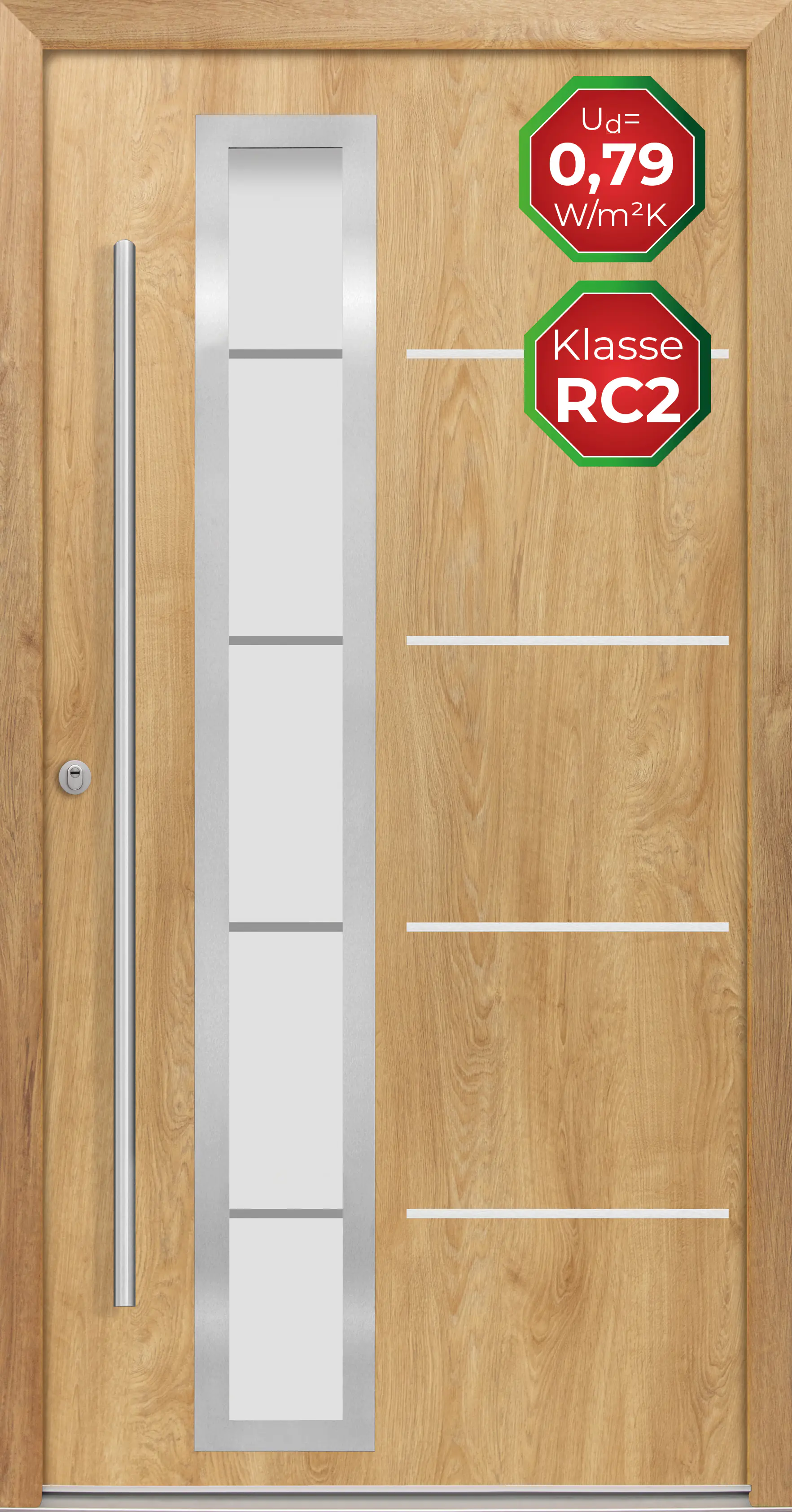 Splendoor Haustür Passivedoor Premium B06 RC2 Eiche Natur DIN Links 100 x 210 cm