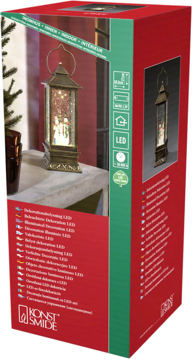 7318302889005_2017354 Konstsmide LED Schneelaterne mit Schneemännern 10,5 x 10,5 x 27 cm