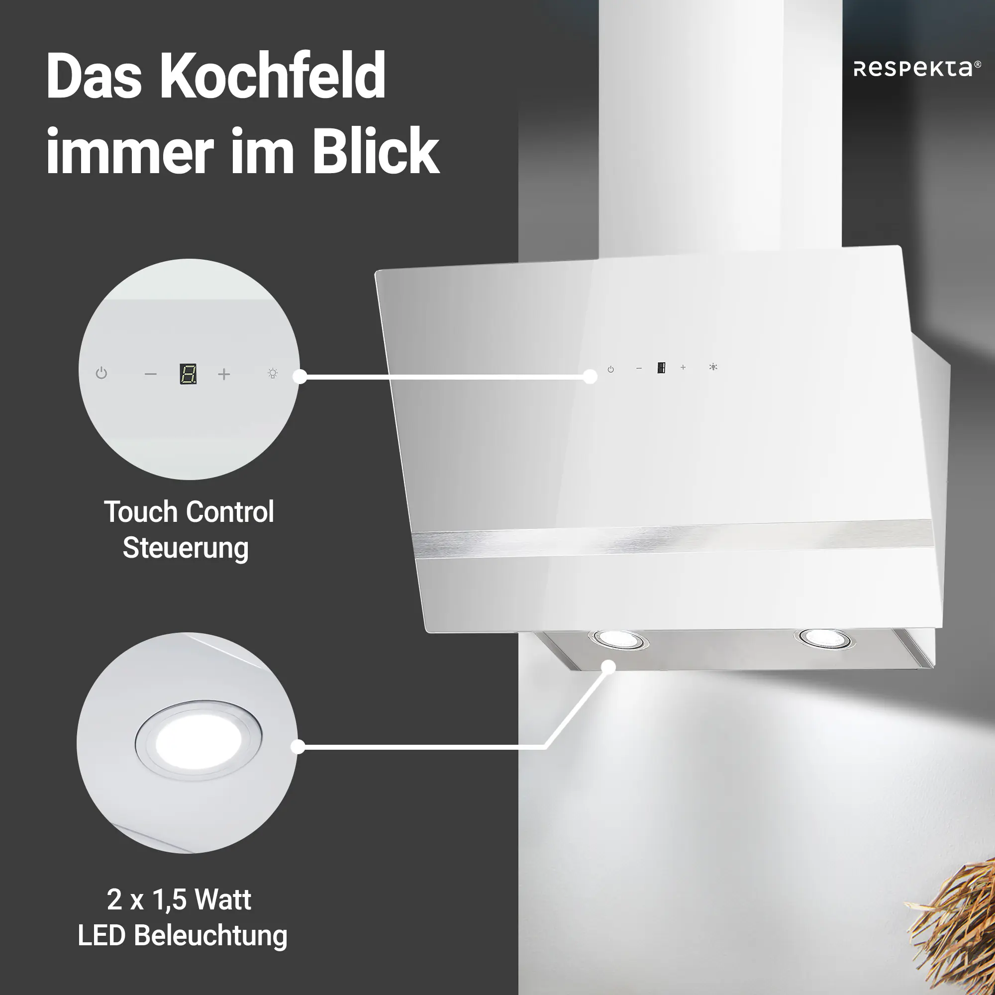 respekta Design-Schräghaube 60 cm weiß Typ / Modell: CH 24060WAM 60 cm respekta Design-Schräghaube 60 cm weiß Typ / Modell: CH 24060WAM 60 cm