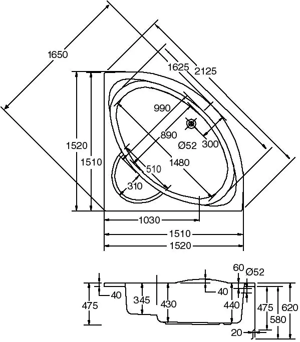 Ottofond Eckwanne Sardinia 151 x 151 cm, weiß