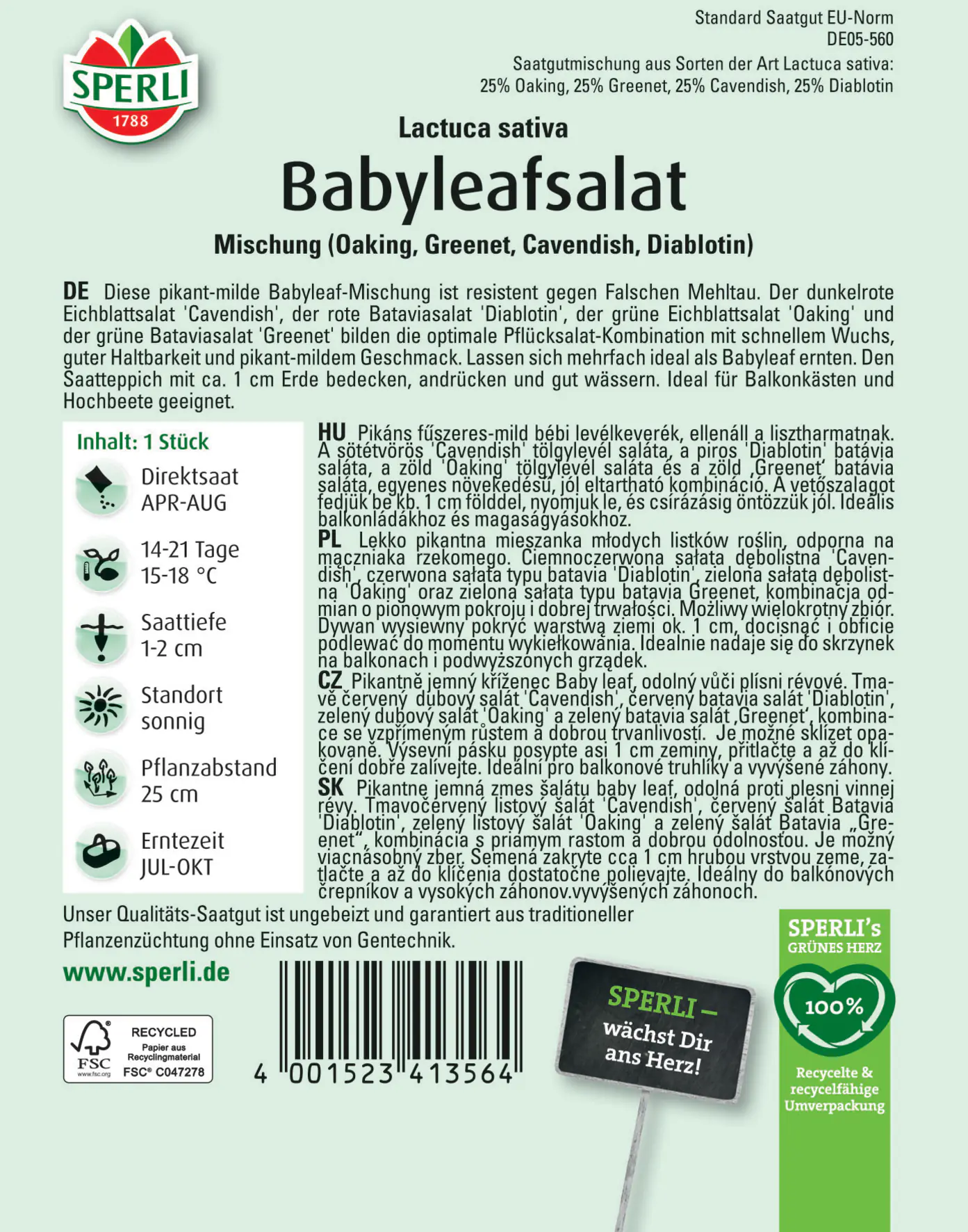 Sperli Saatgut Babyleafsalat Mischung 