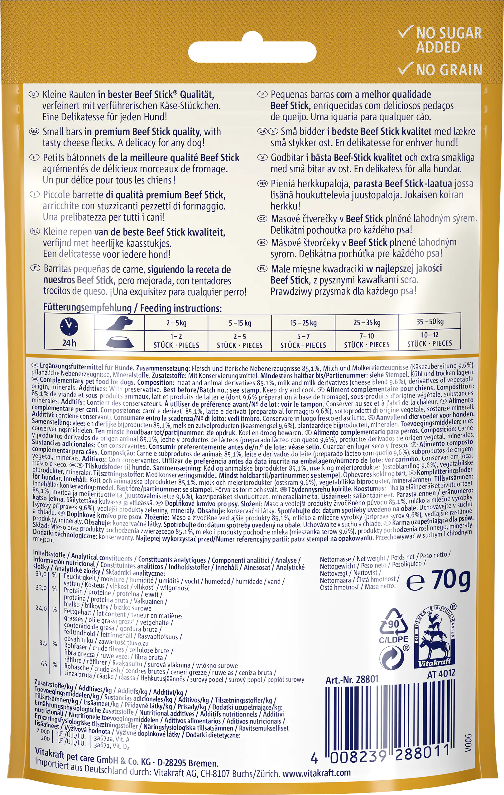 Vitakraft Beef Stick® Quadros® Käse 70 g Vitakraft Beef Stick® Quadros® Käse 70 g