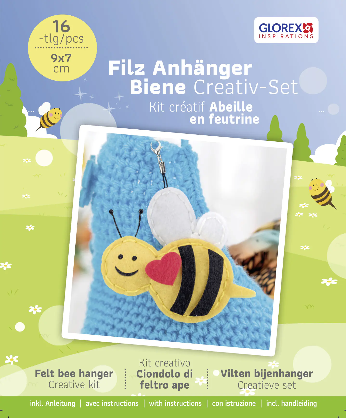 Glorex Filz Biene Anhänger 16 teilig 9 x7 cm