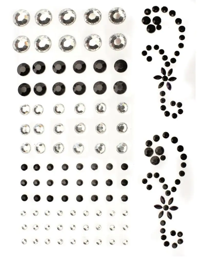P&D Crystal und schwarz assortiert selbstklebend 67 Stück 2-8 mm