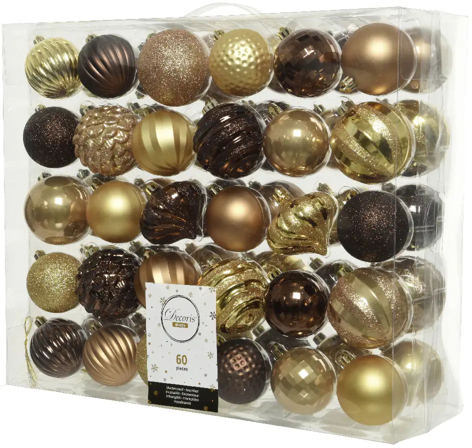 Kaemingk Weihnachtskugeln bruchfest, langlebig dunkelbraun gold Ø 7 cm - 60 Stück