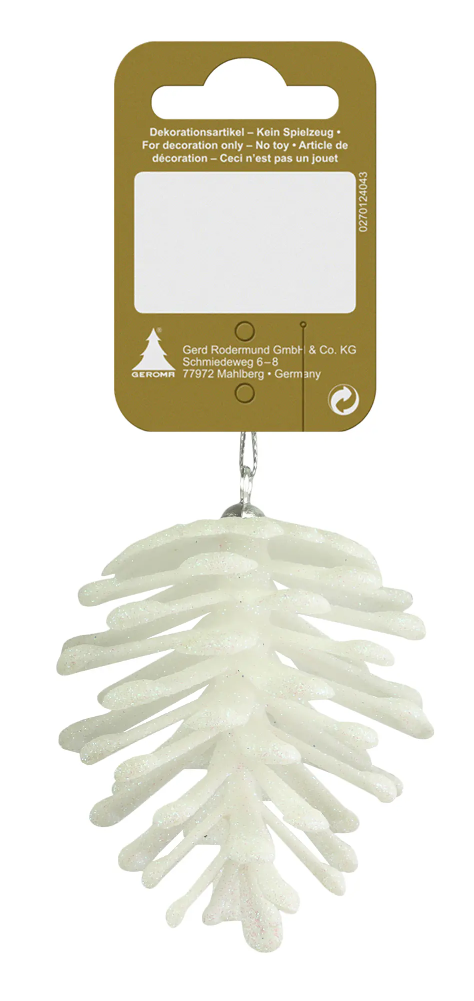 Dekohänger Zapfen mit Glitzer Kunststoff 7 cm weiß 