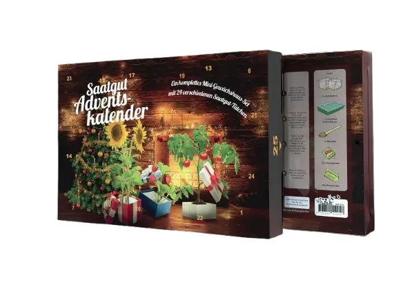 Saatgut Adventskalender Kamin mit komplettem Mini Gewächshaus Set Saatgut Adventskalender Kamin mit komplettem Mini Gewächshaus Set