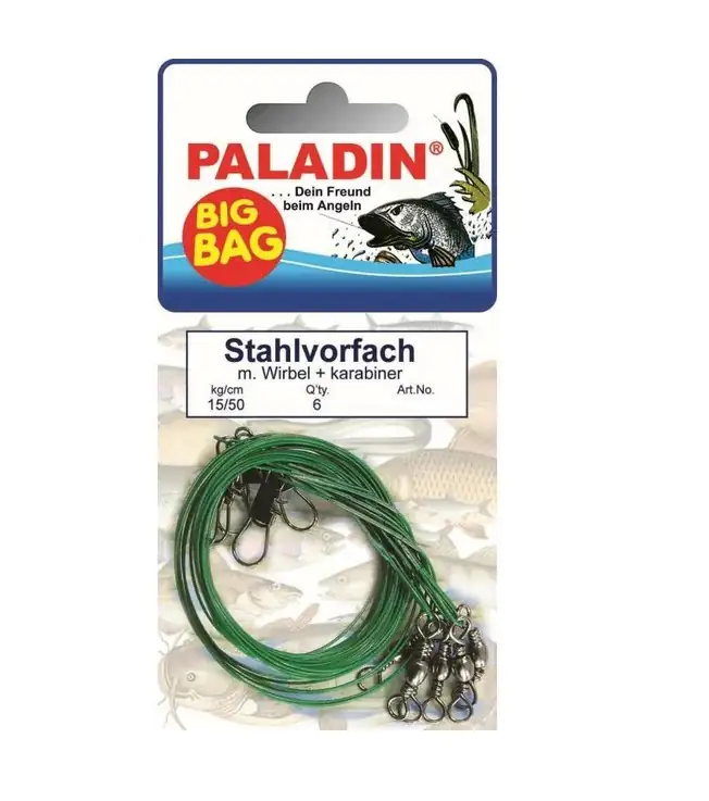 Paladin Stahlvorfach Wirbel Gr. 8 + Karabiner 9 kg / 50cm 6 Stück