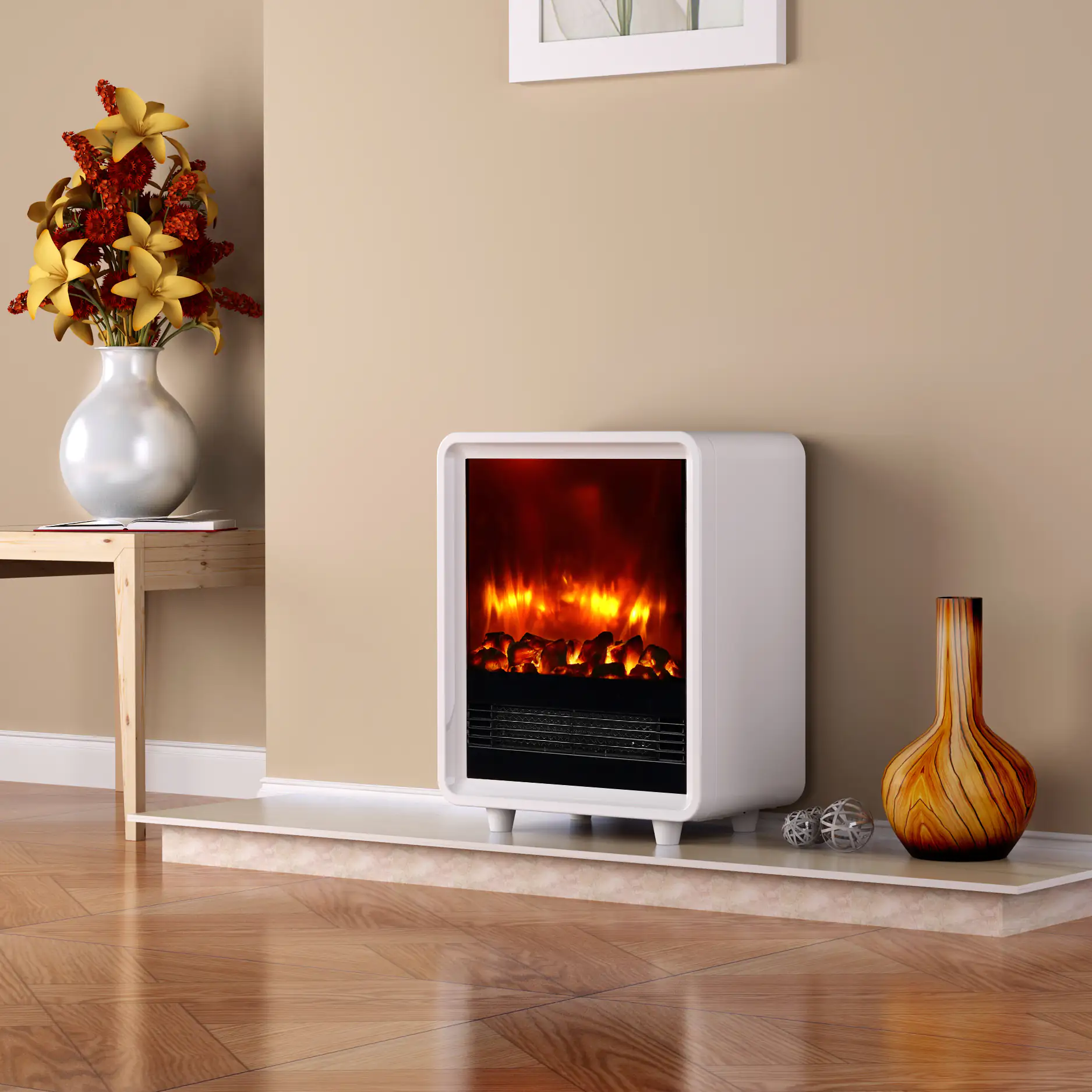 BALDERIA Elektrokamin weiß George 1000/2000 Watt 37,5 x 17,5 cm