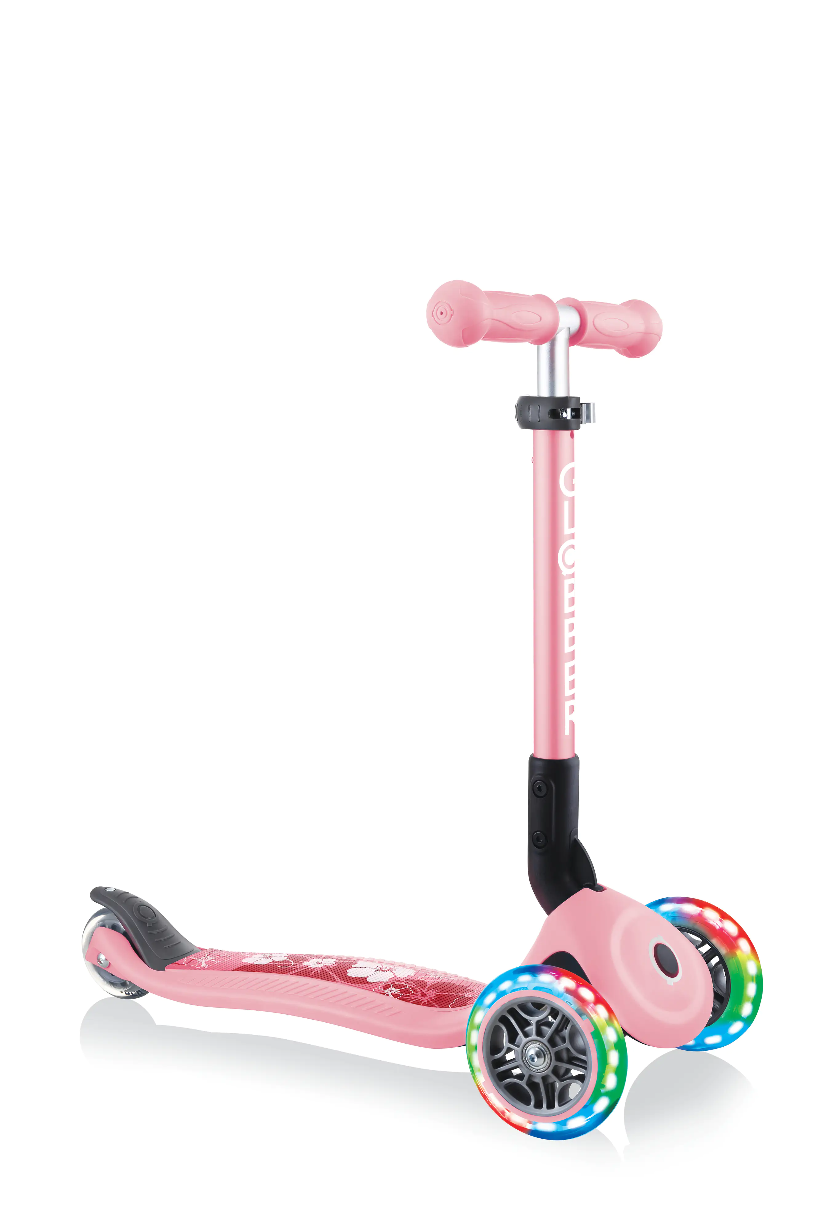 Globber Scooter Junior Foldable Lights pastellrosa-Flowers mit Leuchtrollen