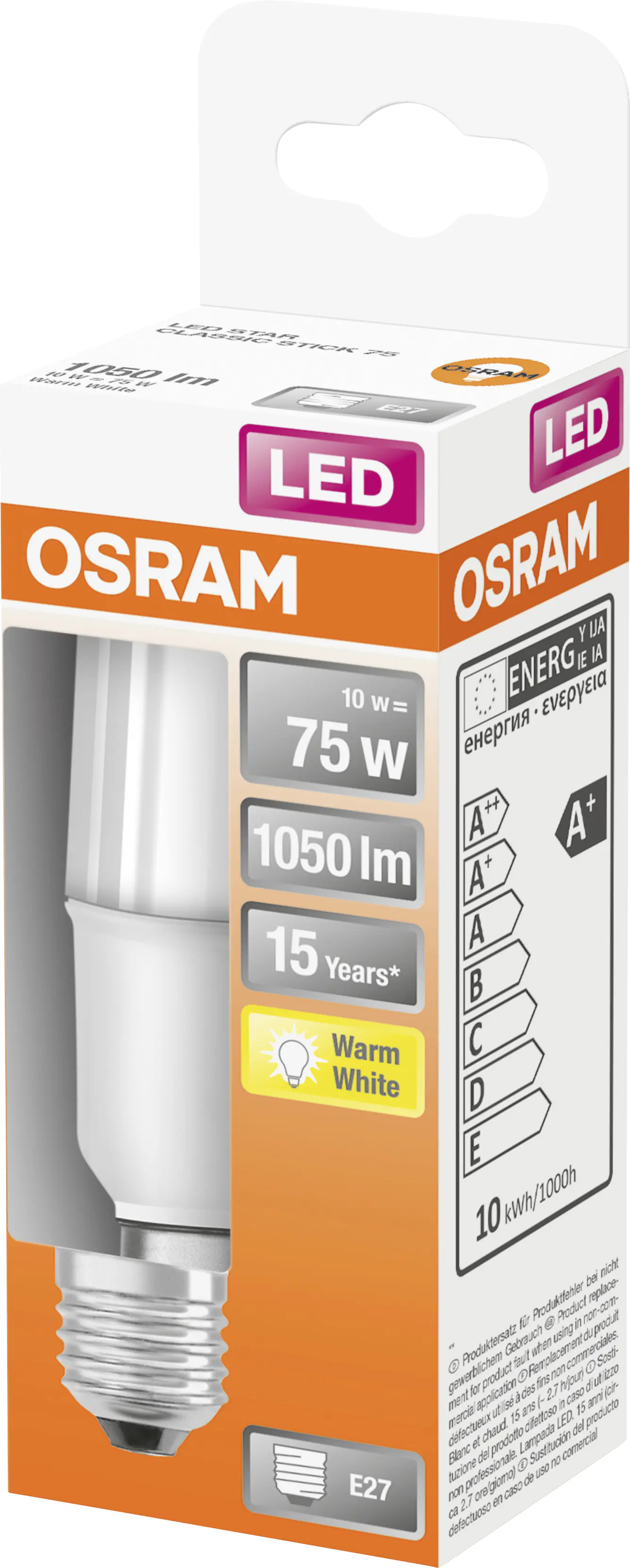 Osram LED Leuchtmittel Star Stick 75 E27 9 W warmweiß, weiß matt