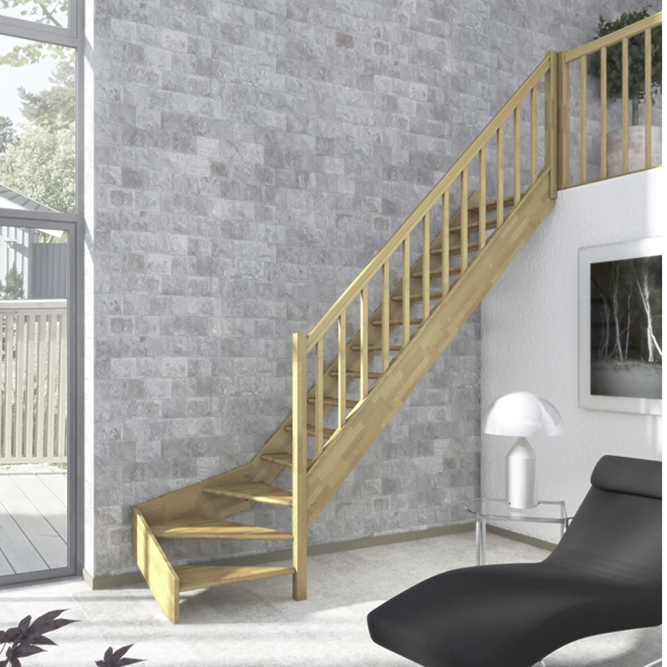 Dolle Raumspartreppen Paris 1/4-gew. Eiche versiegelt inkl. Geländer