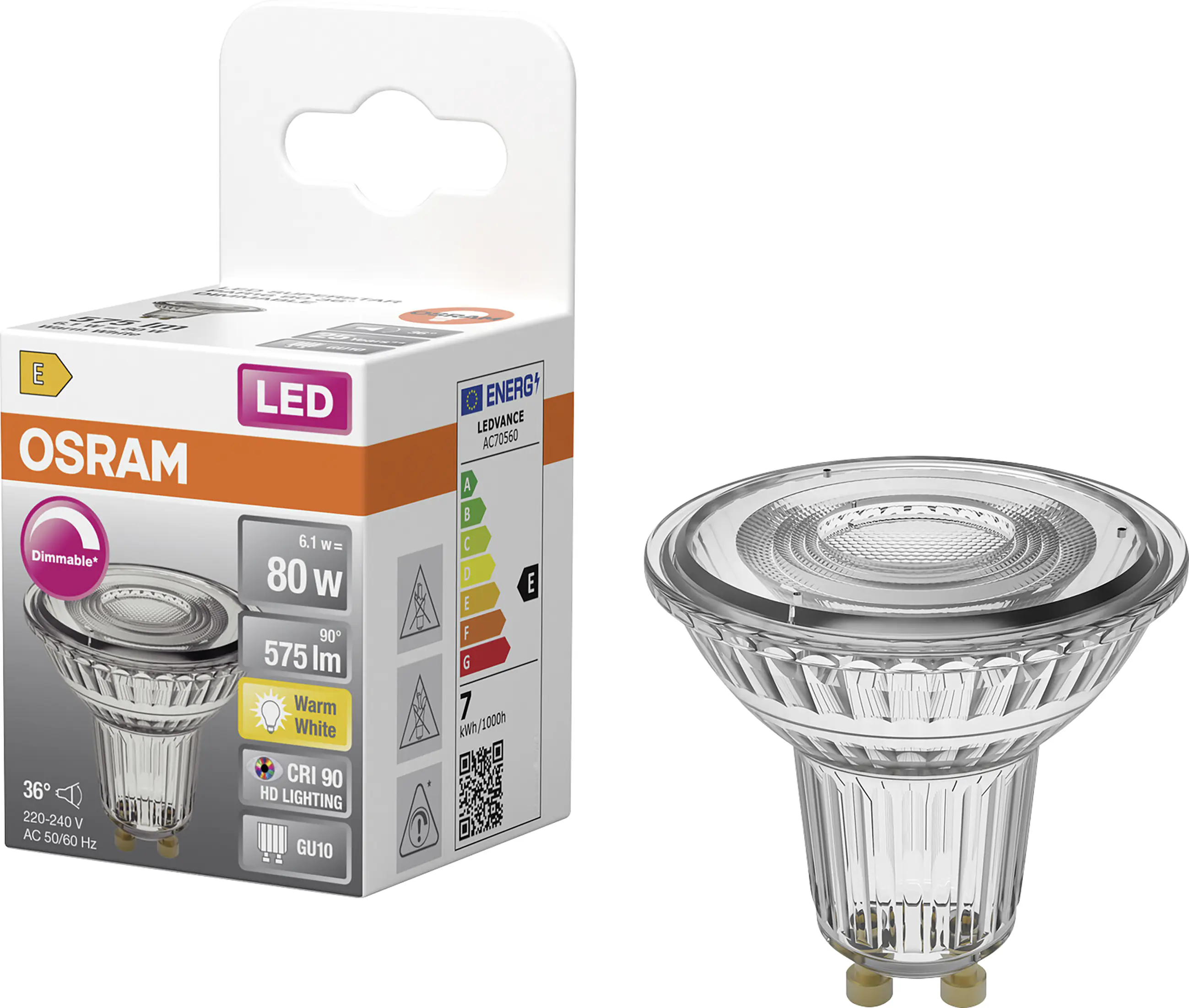 Osram LED Leuchtmittel GU10 Superstar PAR 16 36° 6,1W dimmbar warmweiß