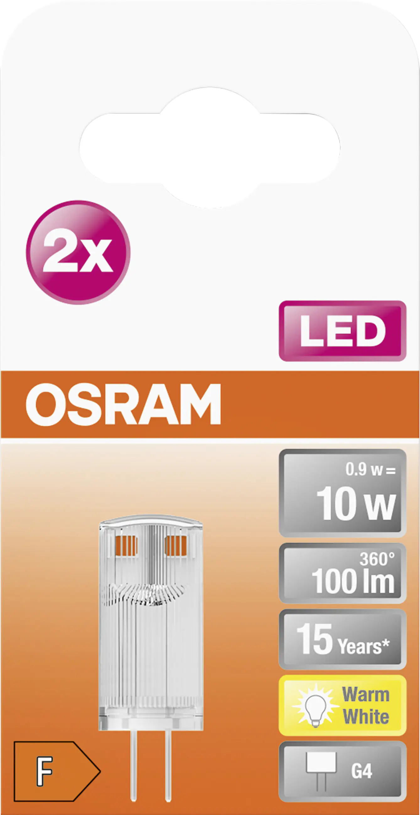 Osram LED Stiftsockellampe Pin G4 0,9 W warmweiß 2er Pack