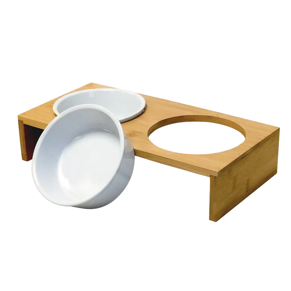 Nobby Futterbar Ilus aus Bambusholz mit 2 Keramiknäpfen à 500 ml