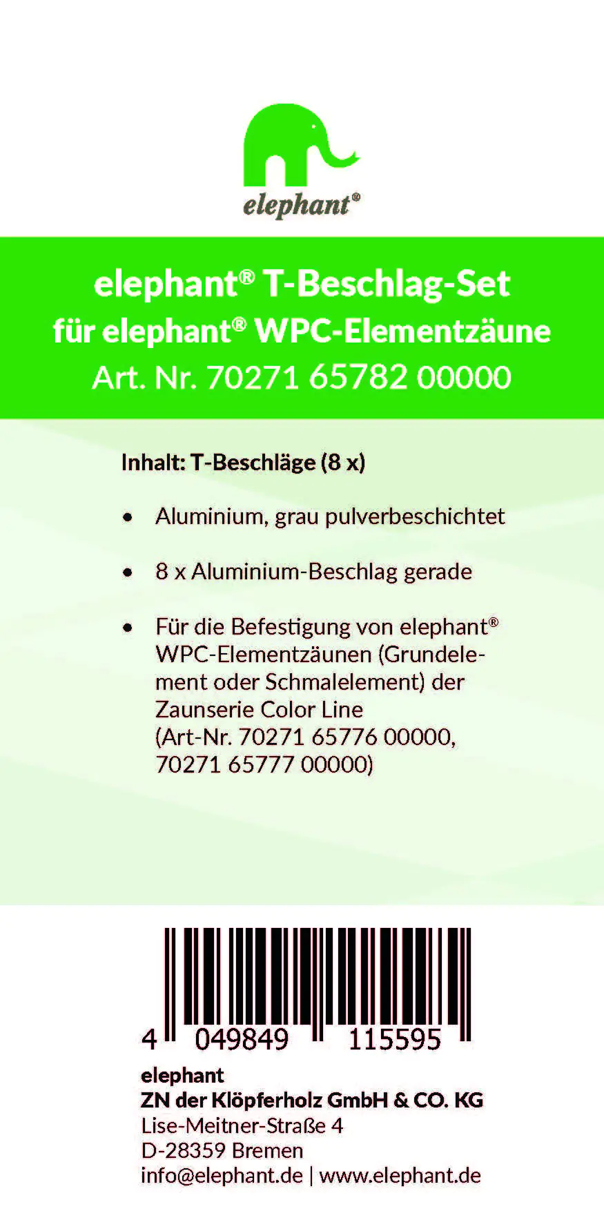 elephant T-Beschlagset Color Line Grund-/Schmalelement grau 8 Stück