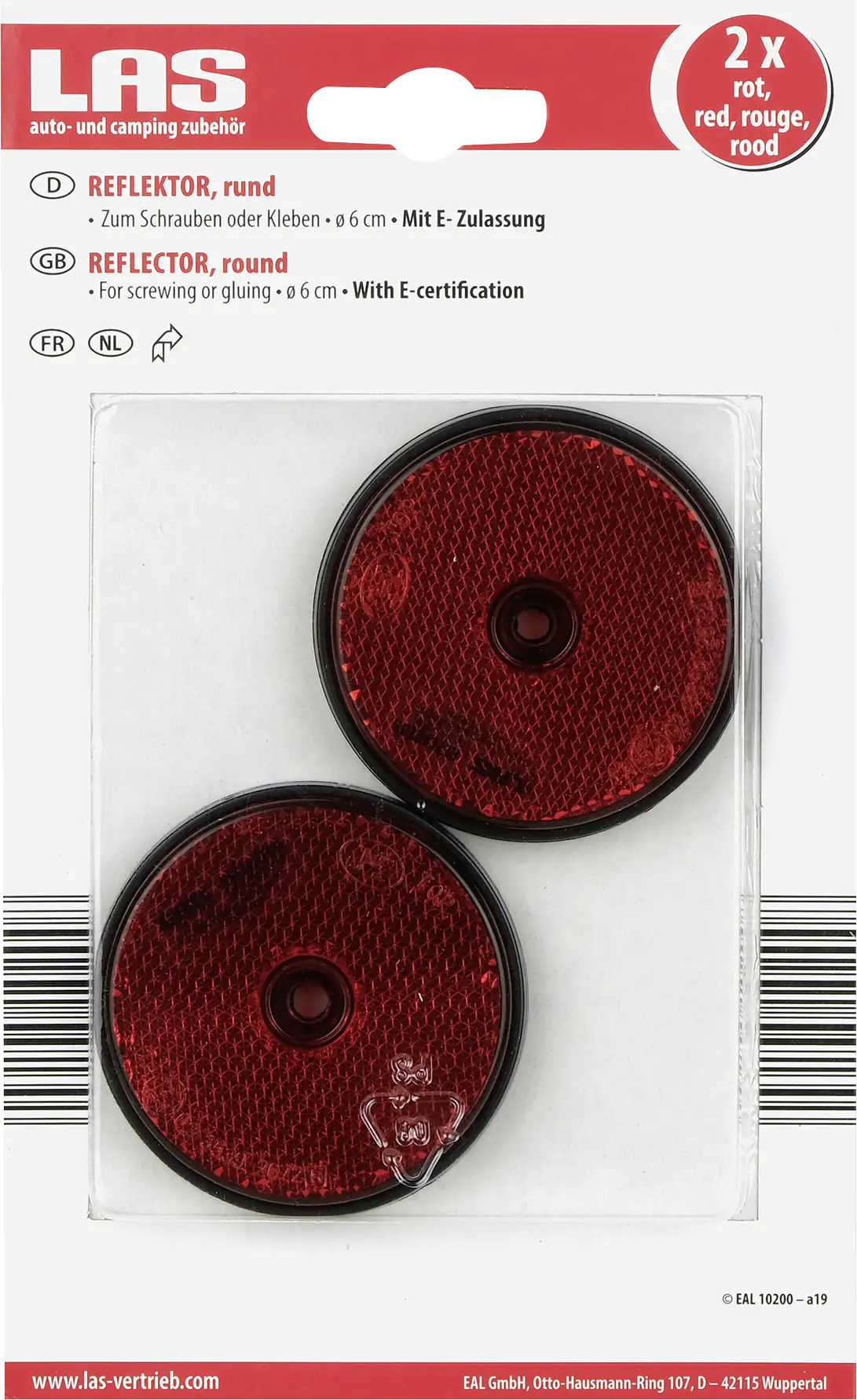 LAS Reflektor rund rot 2 Stück