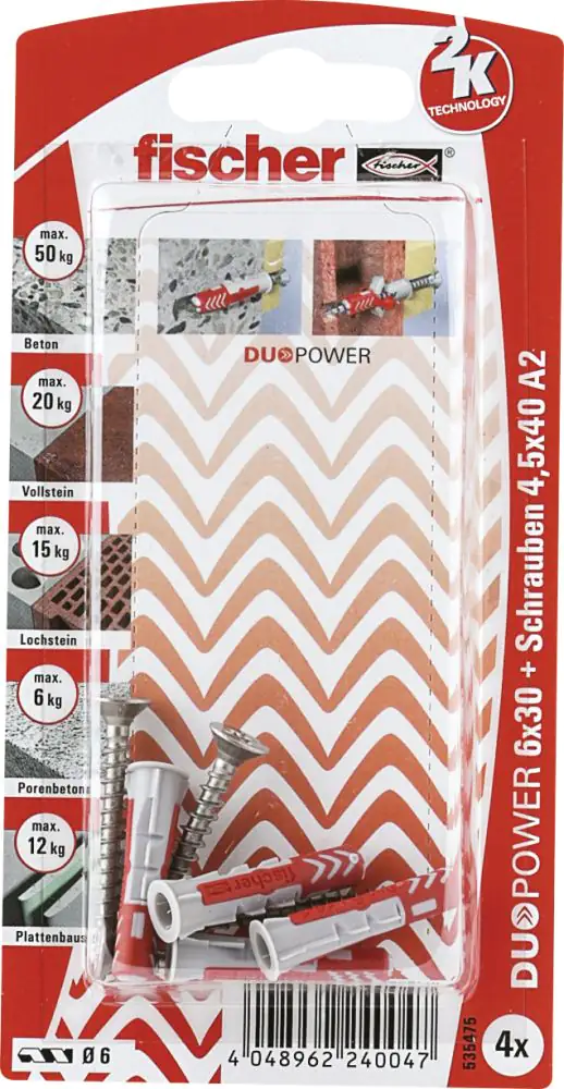 Fischer Dübel-Set Duopower 6.0 x 30 mm - 4 Stück