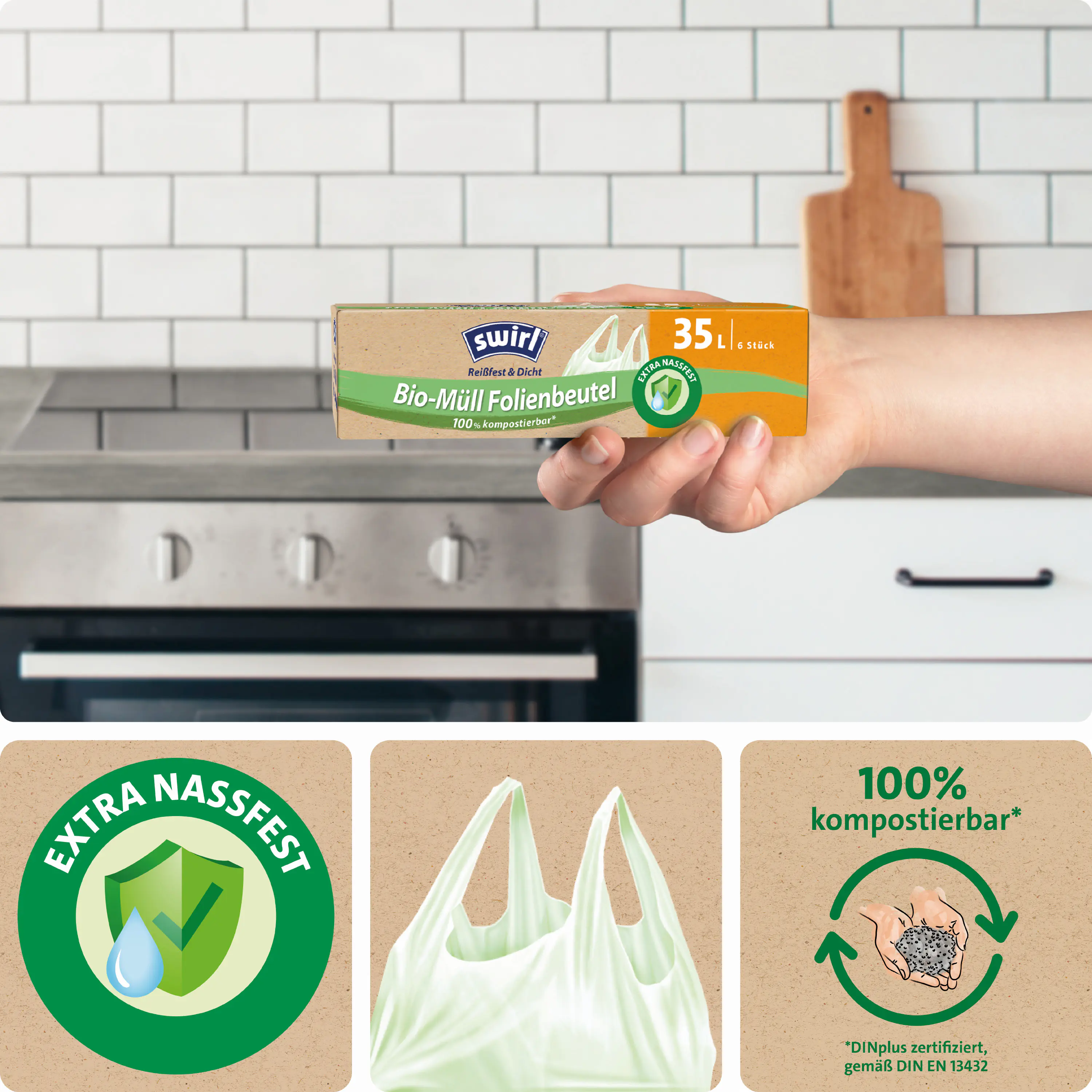 Swirl® 35 l Bio-Müll Folienbeutel mit Tragegriff quer