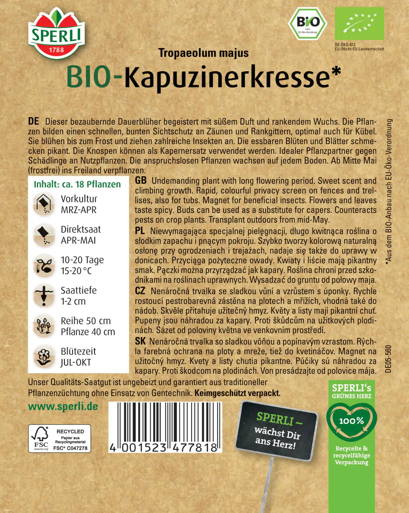 Sperli BIO Kapuzinerkresse