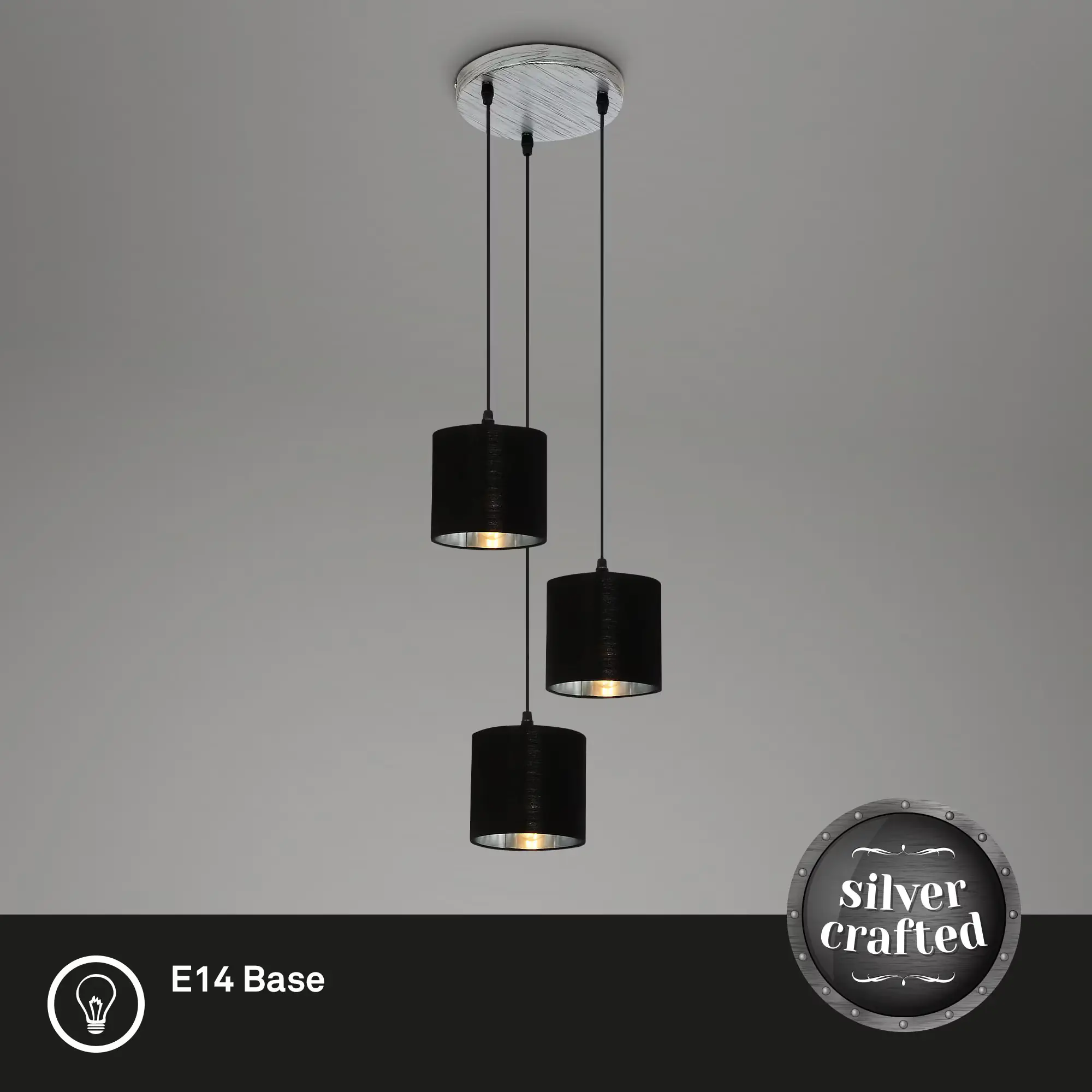 Briloner Pendelleuchte LURI antik-silber Stoff 3xE14 exklusive