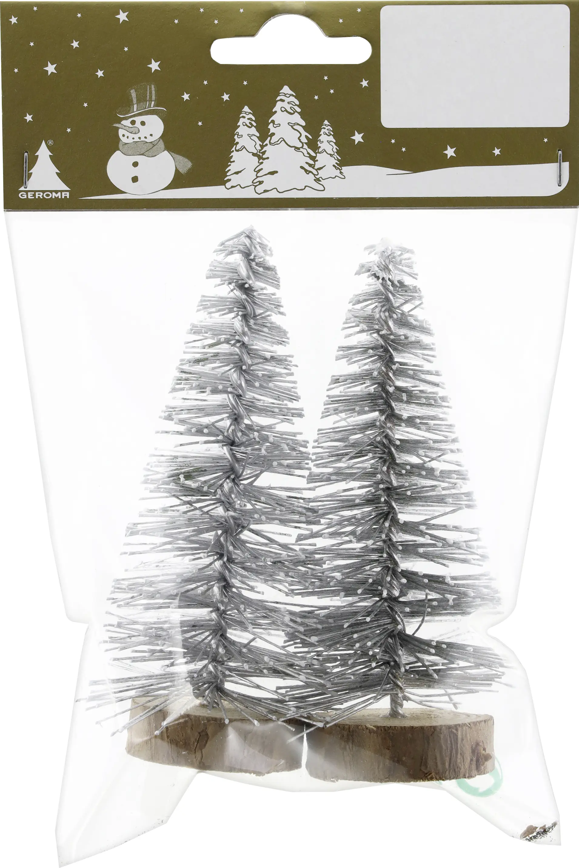 Deko Baum aus Kunststoff mit Holzfuß 10 cm silber - 2 Stück 