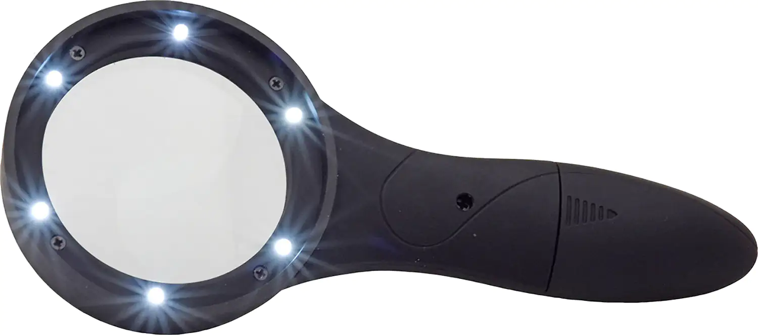 Digiphot Handlupe HL-40 4 fache Vergrößerung, 6 LED mit 2 Beleuchtungsstufen