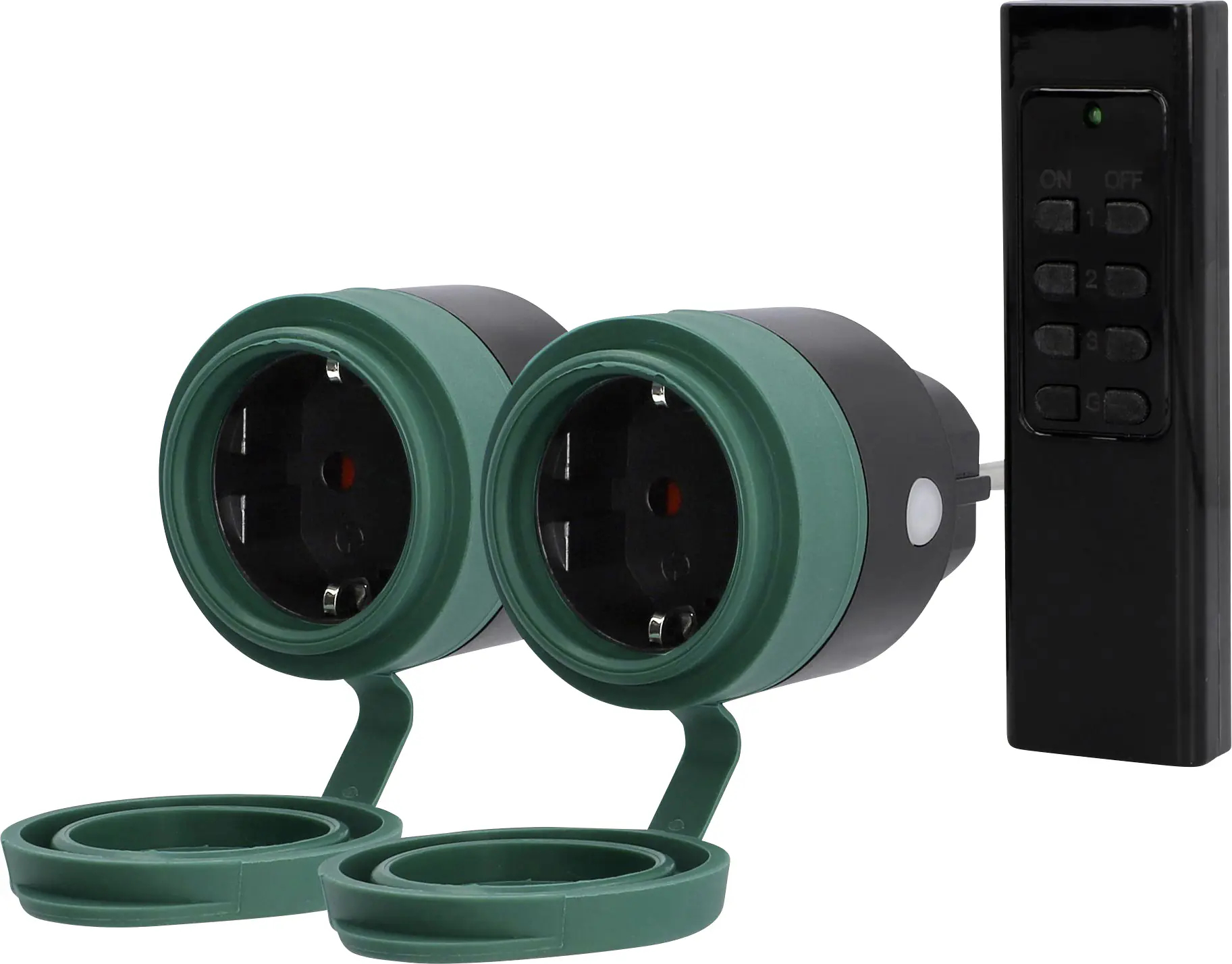 Design Funkfernschalter-Set schwarz 2 Steckdosen + 1 Fernbedienung, Außen