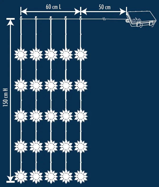 TrendLine LED-Lichtervorhang Schneeflocke Außen 60 x 150 cm warmweiß mit Timer