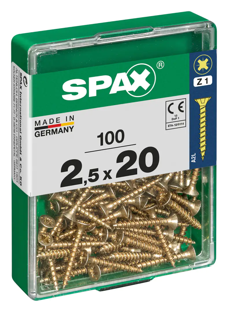 Spax Universalschrauben 2.5 x 20 mm PZ 1 - 100 Stk. Spax Universalschrauben 2.5 x 20 mm PZ 1 - 100 Stk.