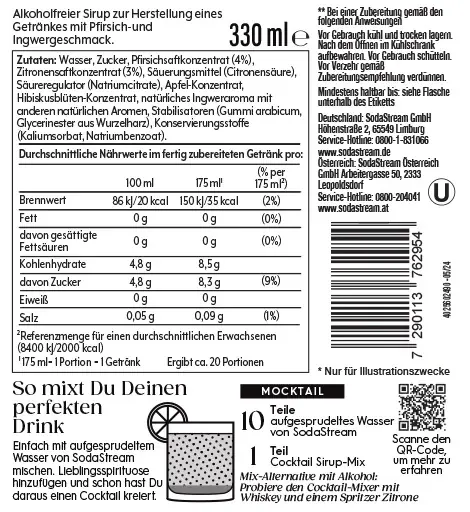 Sodastream Crafted Cocktail Drink Mix Sirup Pfirsich & Ingwer 330 ml