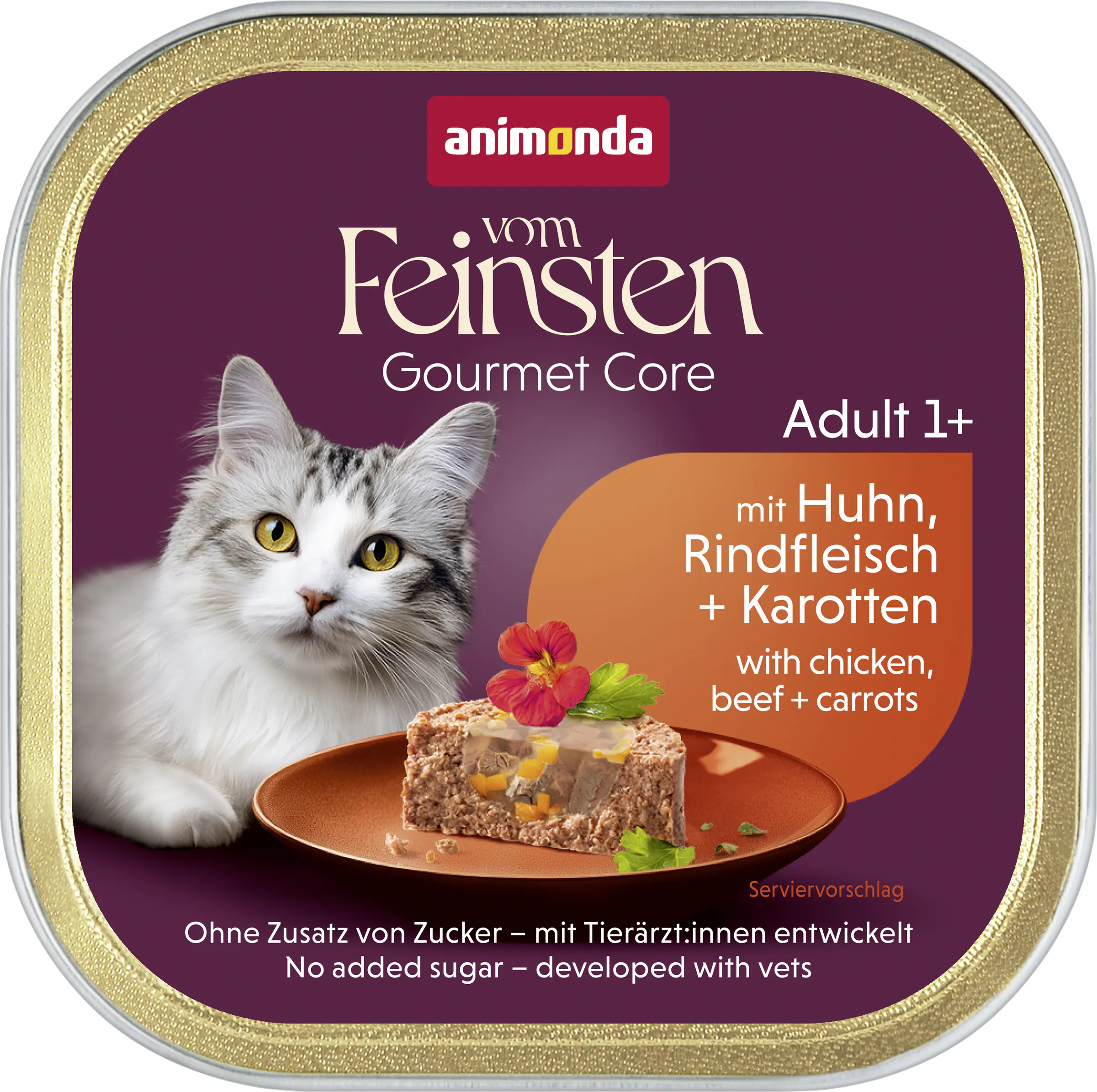 Animonda vom Feinsten mit Schlemmerkern Katzennassfutter Adult getreidefrei 100 g Huhn, Rindfleisch & Karotten