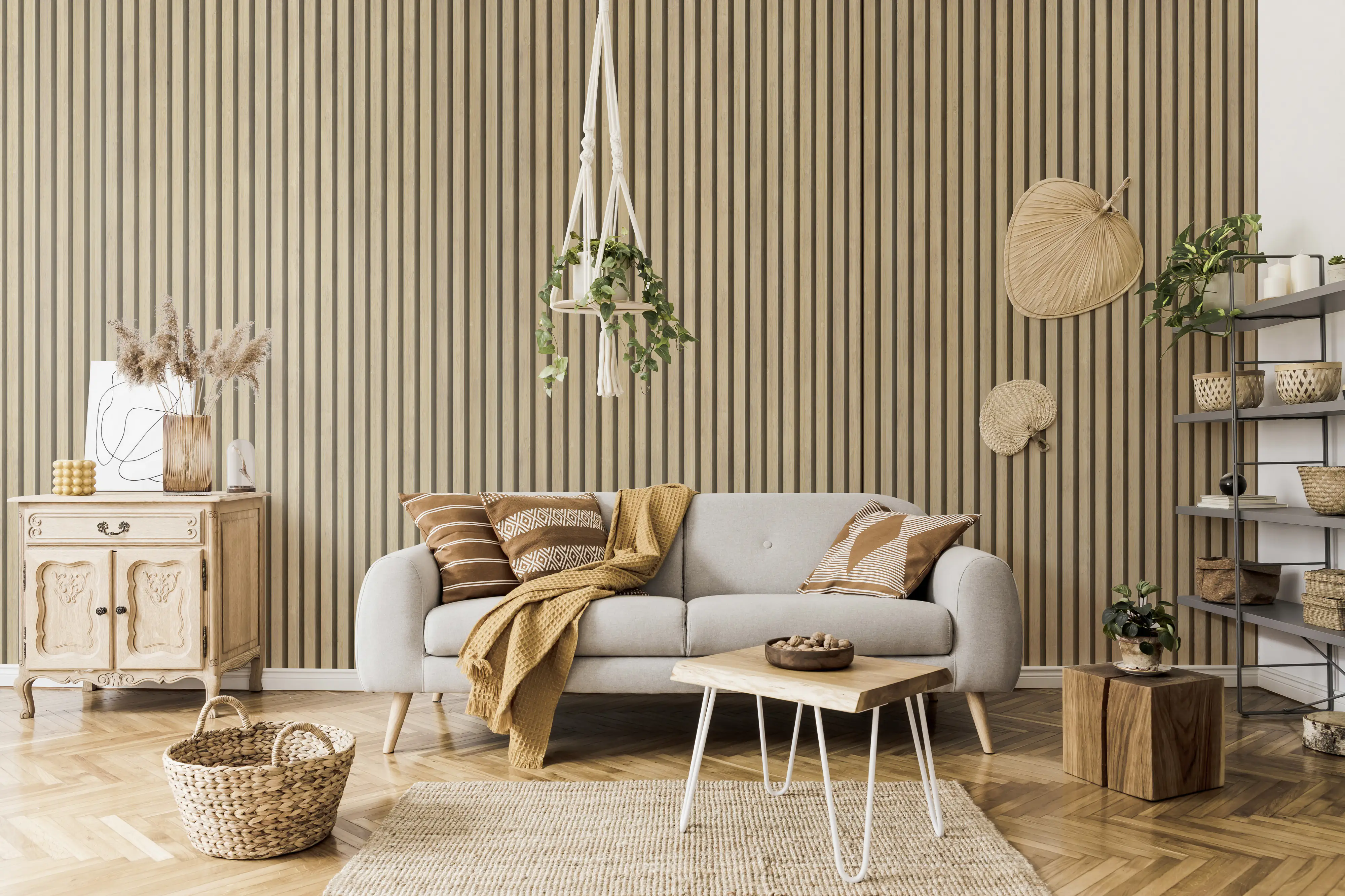 Grosfillex Wandpaneel Kunststoff LINIO 260 x 37,5 cm 8 mm Bamboo 3 Stück