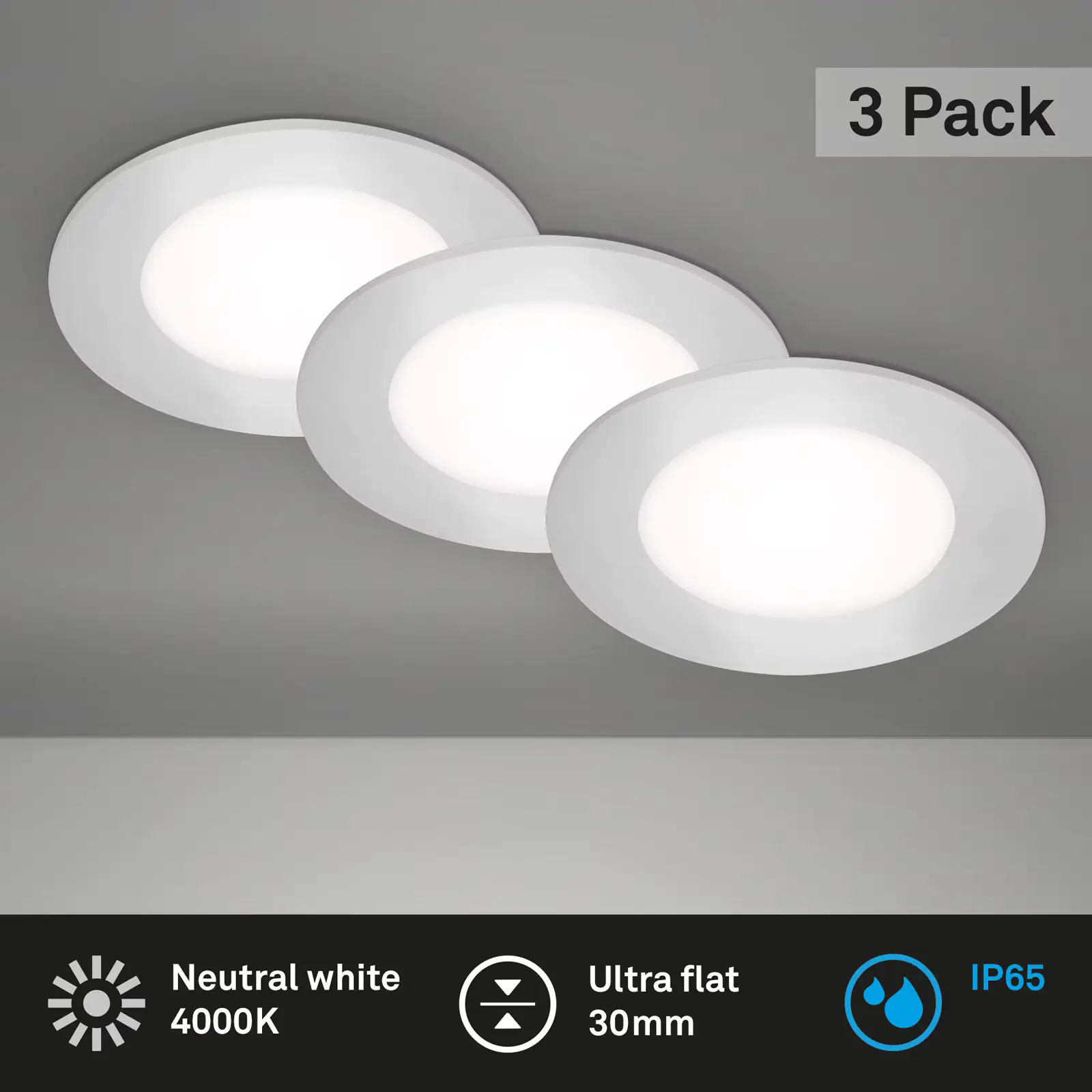 Di-Ka LED Einbauleuchte Slank 3er Set chrom-matt Ø 8,5 cm 3W, neutralweiß