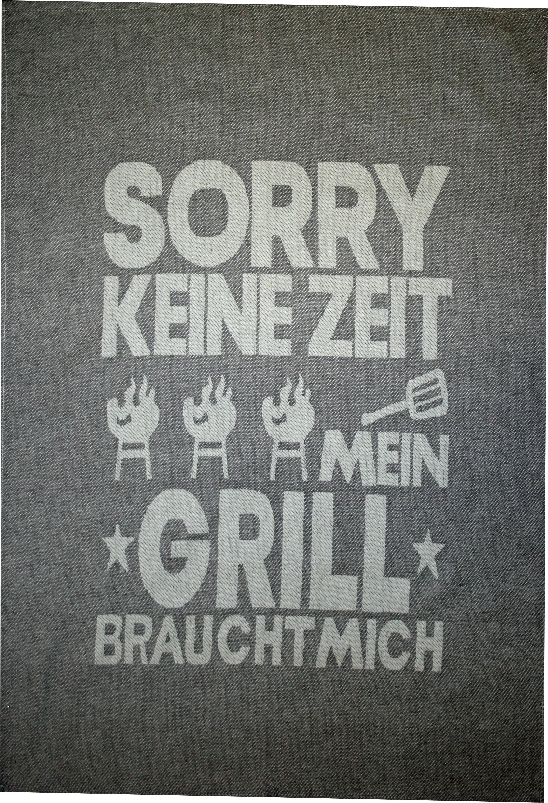 Geschirrtuch Sorry keine Zeit Bauwolle 50 x 70 cm grau weiß