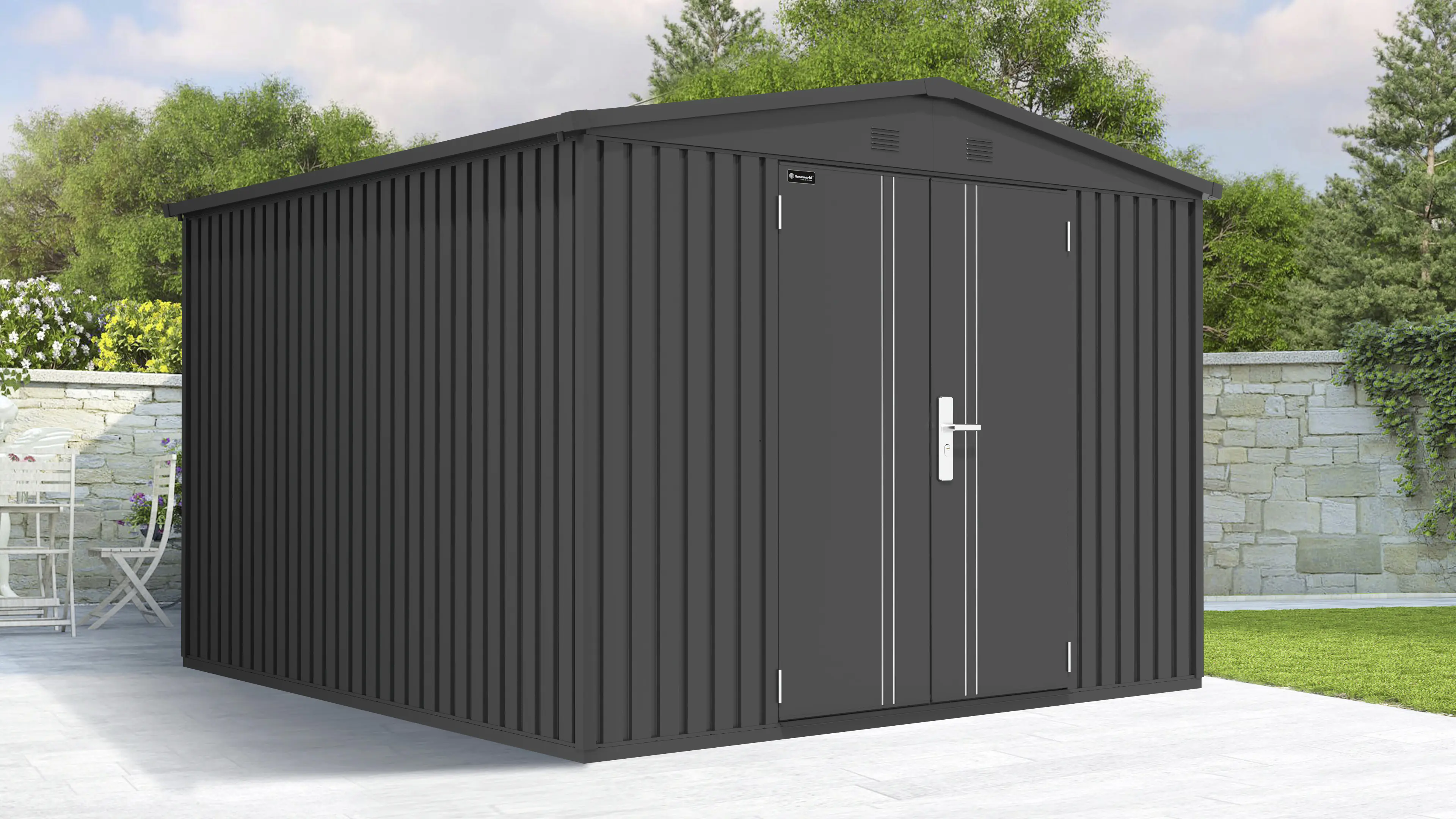 Floraworld Gerätehaus Premium mit Oberlicht anthrazit 272 x 292 cm
