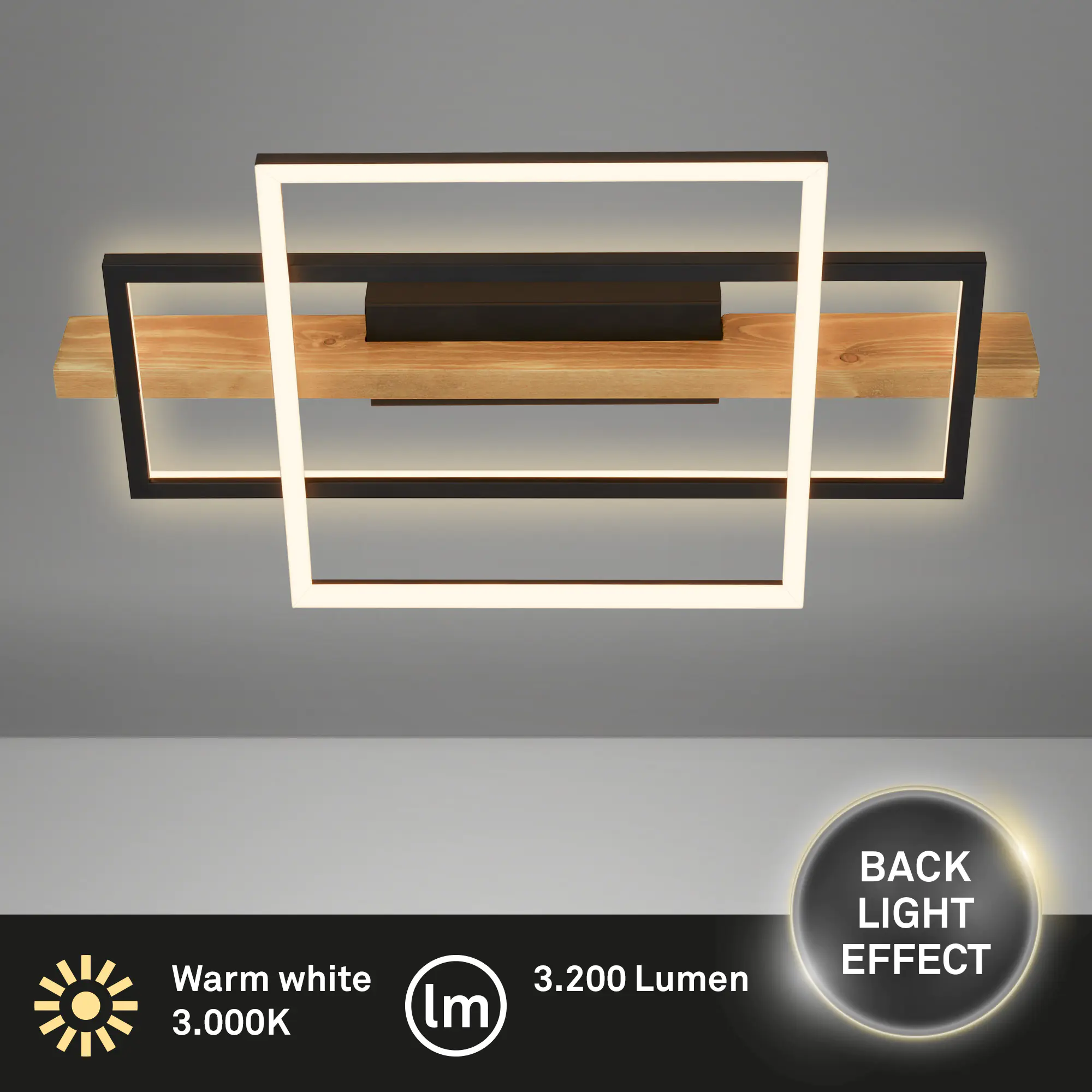 Briloner LED-Deckenleuchte CADRE schwarz Holz 32W Briloner LED-Deckenleuchte CADRE schwarz Holz 32W