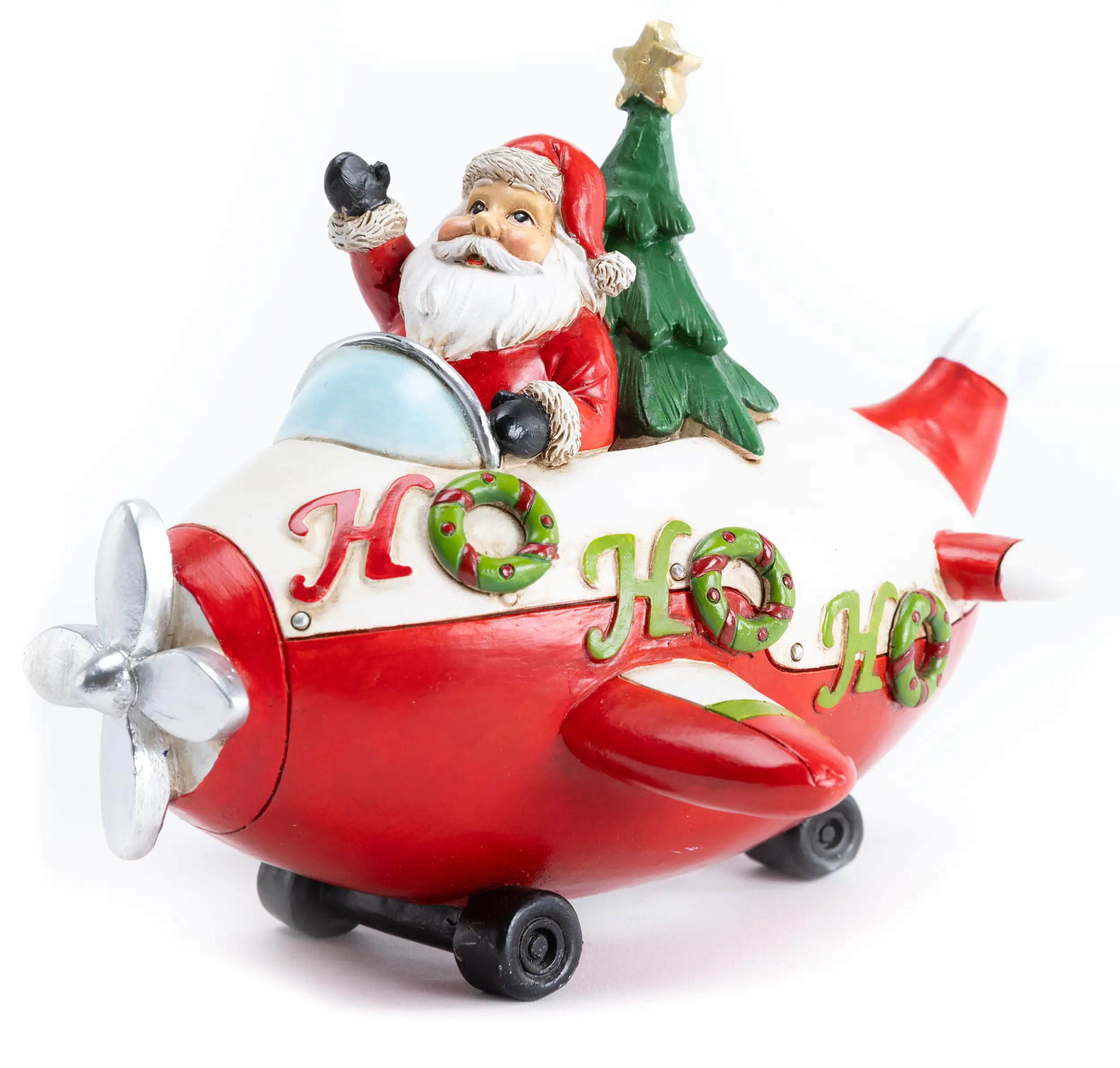 4333692391146_02 TrendLine Dekofigur Flugzeug mit Weihnachtsmann 21 x 16 cm rot-weiß