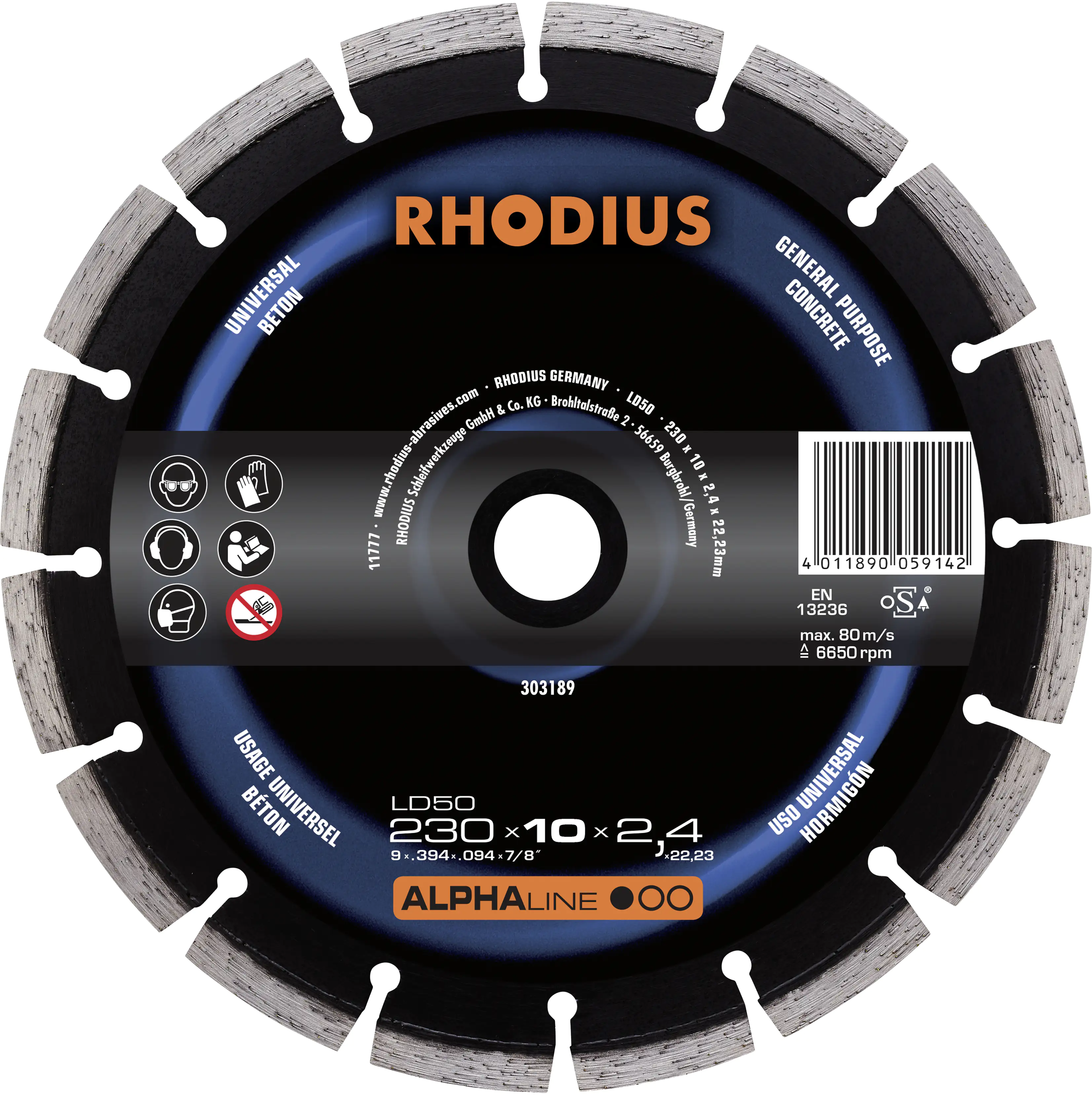 Rhodius Diamanttrennscheibe LD50 Stein Ø 230 mm Bohrung 22,23 mm Rhodius Diamanttrennscheibe LD50 Stein Ø 230 mm Bohrung 22,23 mm