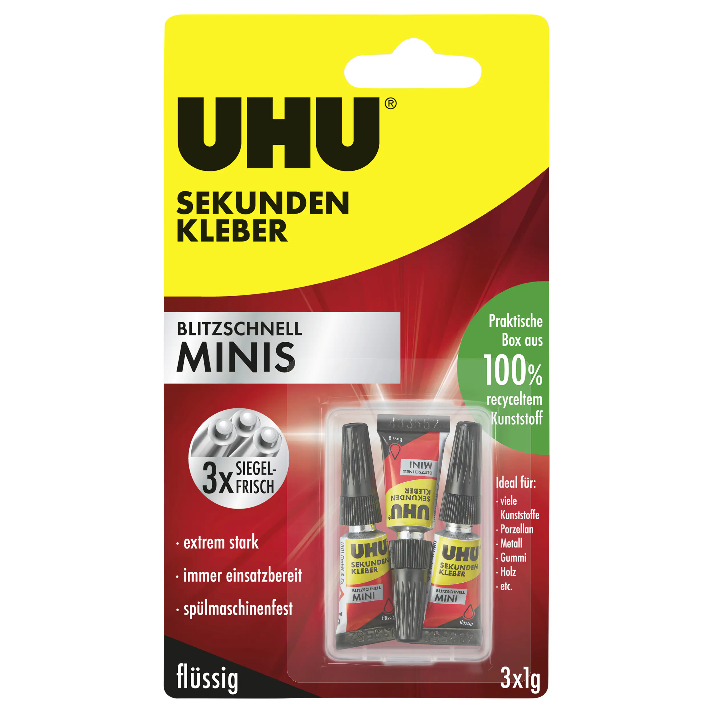UHU Sekundenkleber blitzschnell Minis 3 g (3 x 1 g), flüssig, in der praktischen Box