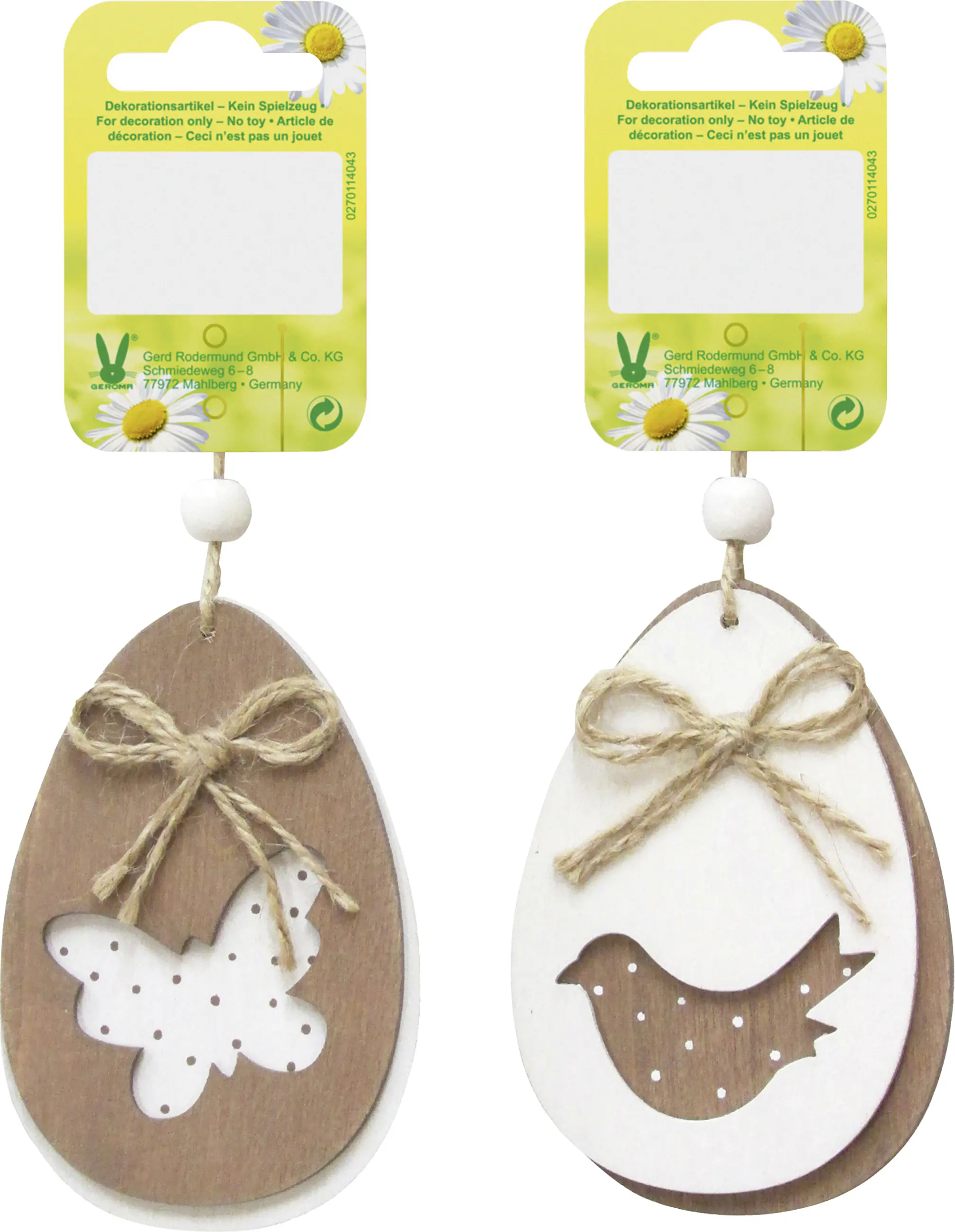 Ei Holz zum Hängen 9 x 6,5 cm braun weiß mit Ostermotiv