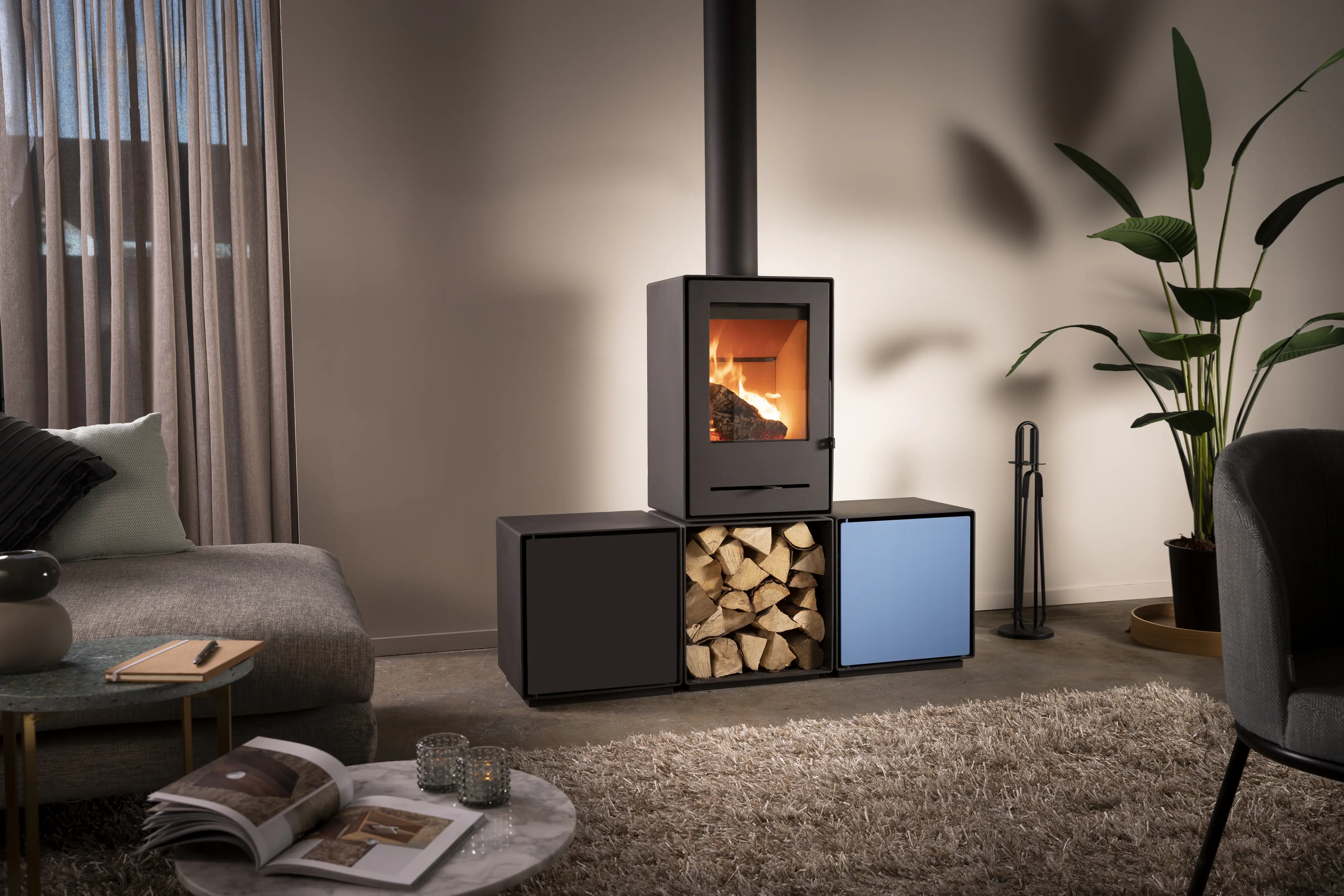 FireFix Tür & Regalböden für quadratische Box zu Kaminofen Nele 44,2 x 35,5 cm grau