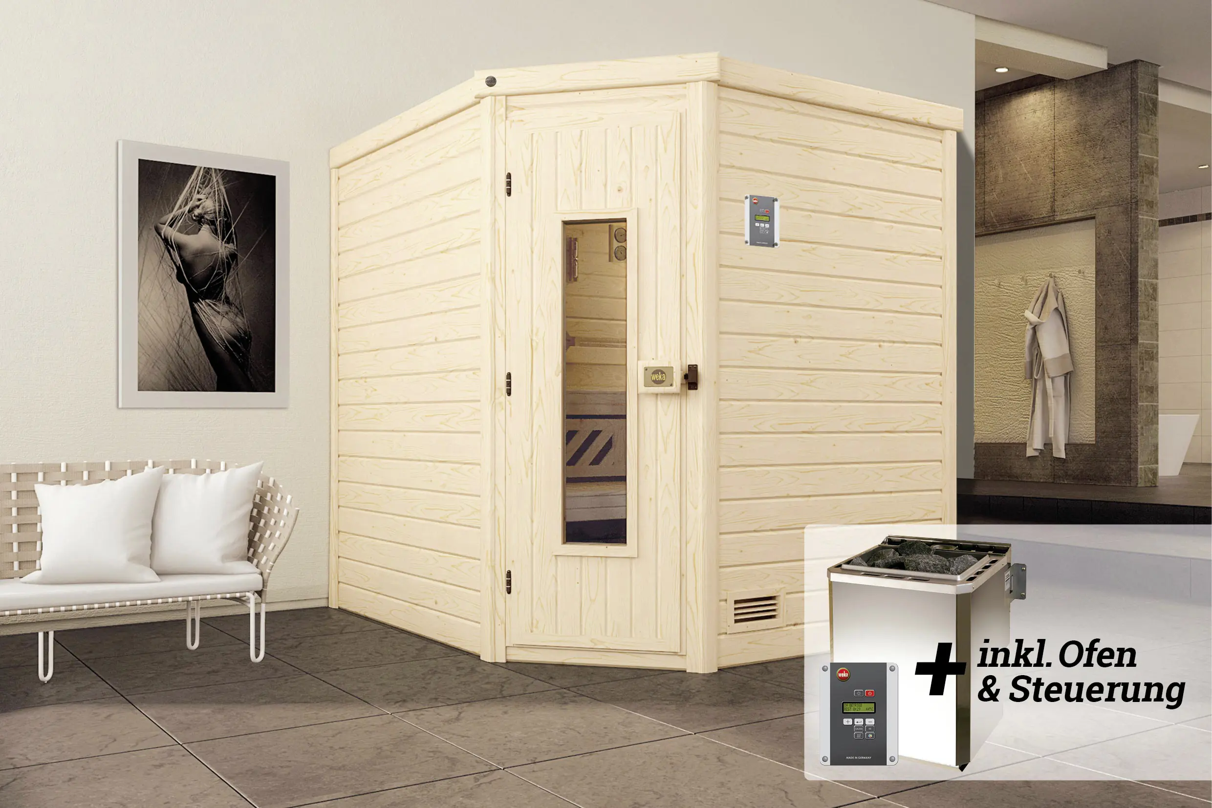 Weka Premium Massivholz-Sauna Turku Gr. 2 Sparset 7,5 kW BioS