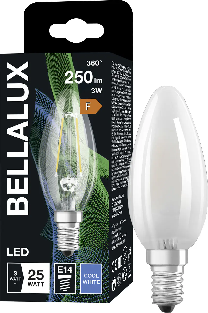 Bellalux LED Kerzenlampe Klassik B25 E14 2,5 W kaltweiß weiß matt