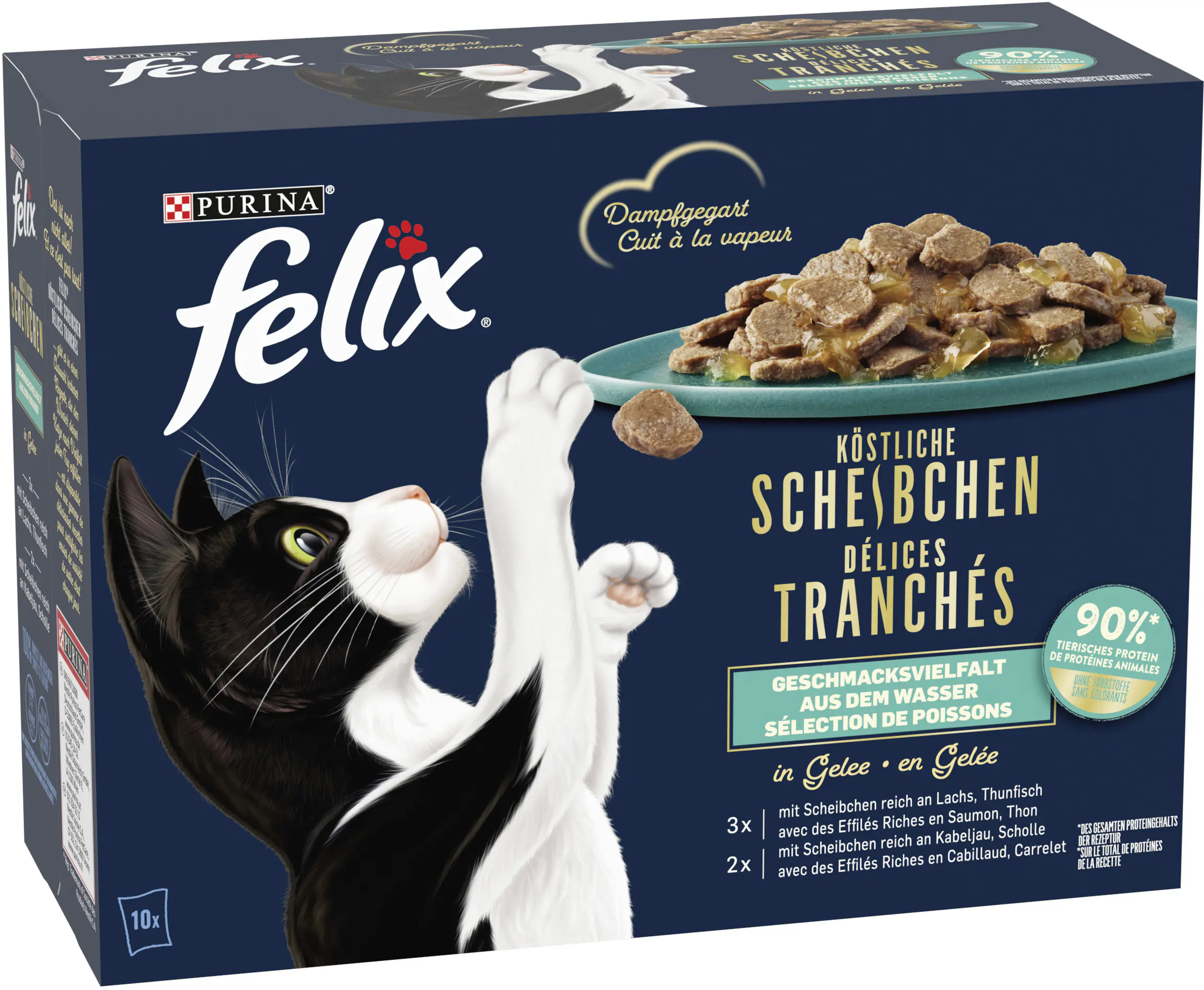 Felix Köstliche Scheibchen Katzennassfutter 10 x 80 g Geschmacksvielfalt aus dem Wasser 