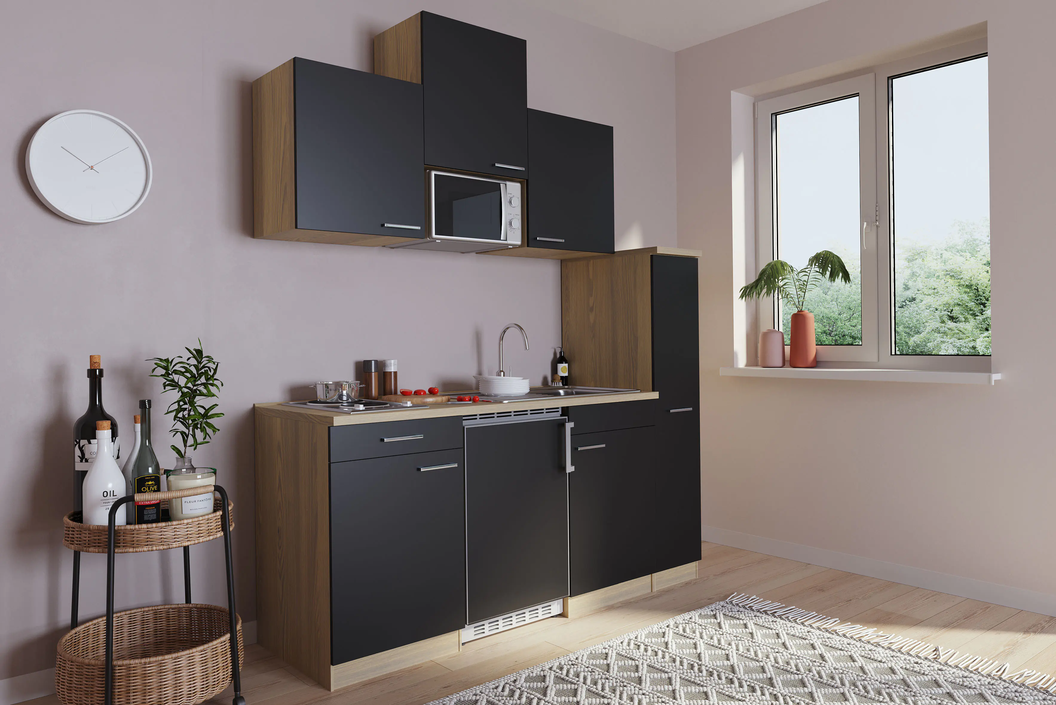 Respekta Economy Küchenblock 180 cm schwarz, Eiche Sonoma, KB180ESSMI