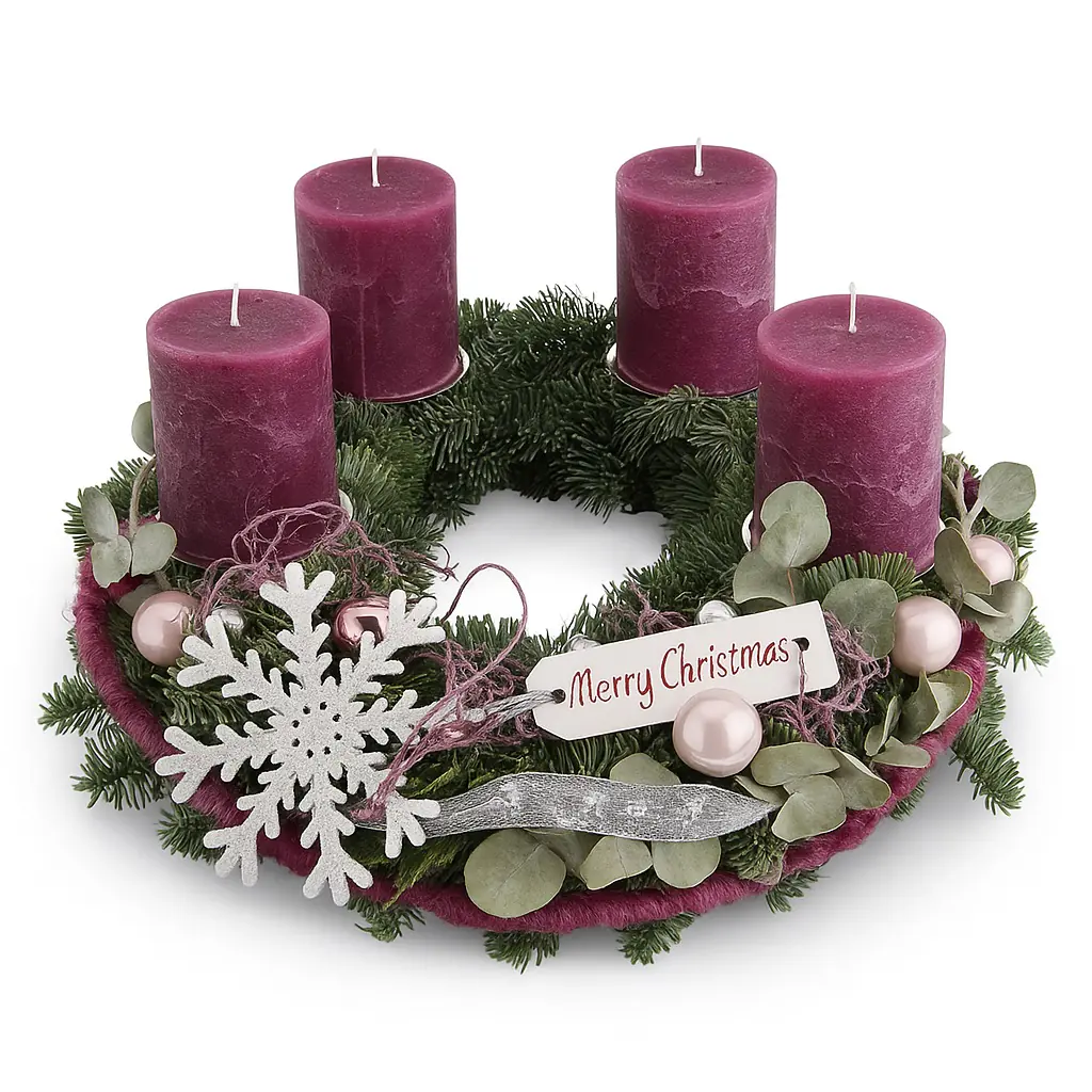 Adventskranz mit 4 Kerzen Ø 40 cm Merry Christmas weinrot