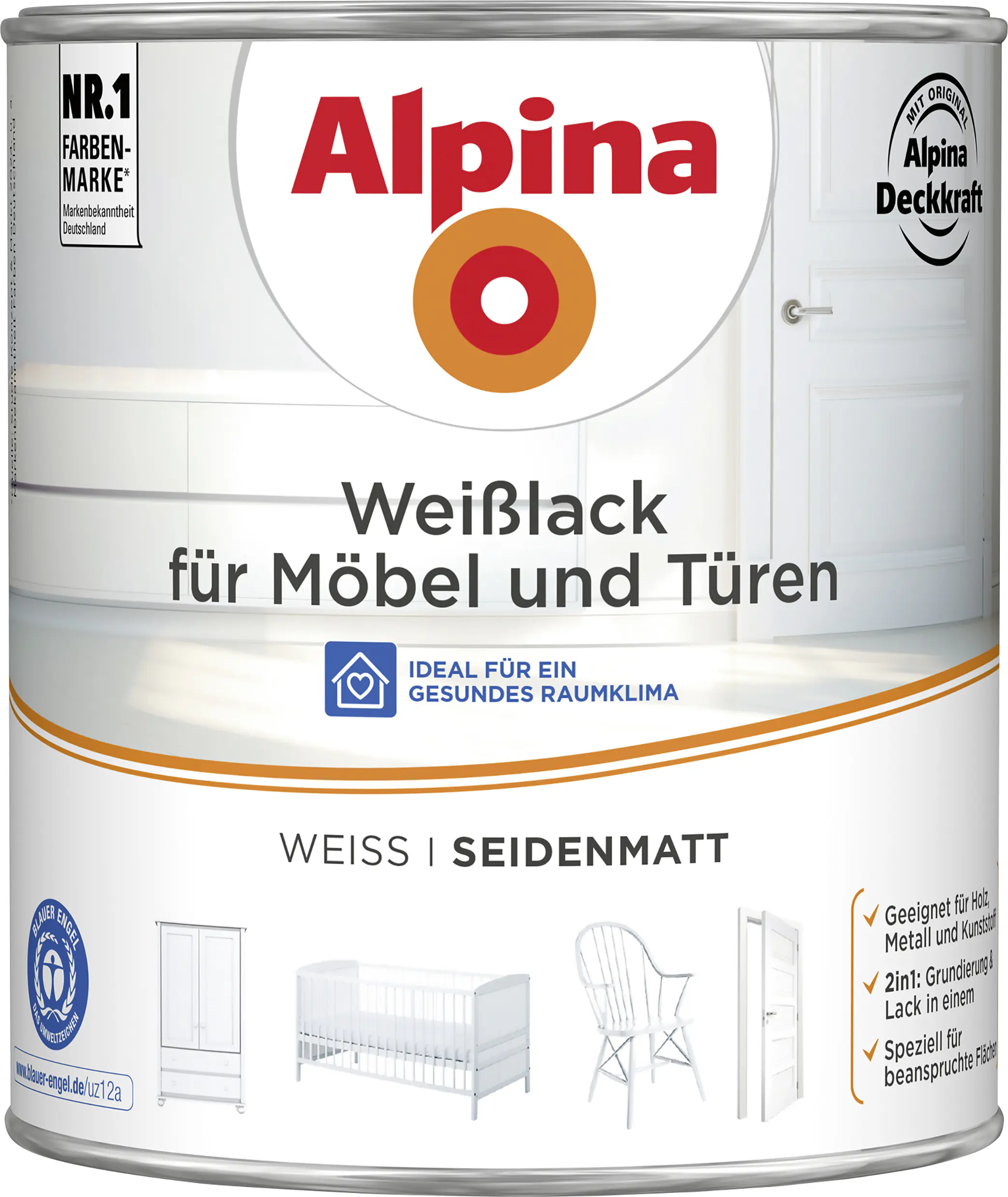 Alpina Weißlack für Möbel & Türen 2 L weiß seidenmatt